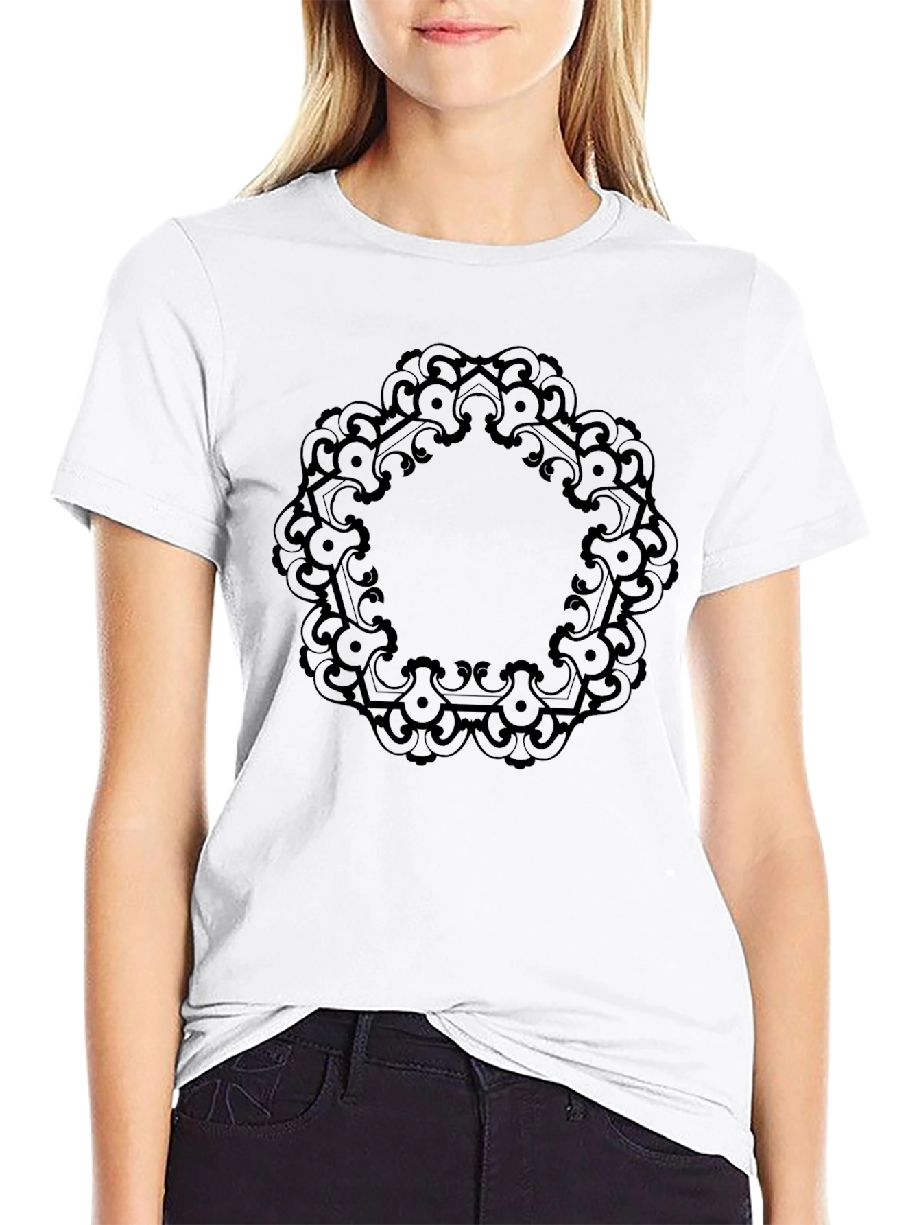 Black T-Shirt with Mandala Design