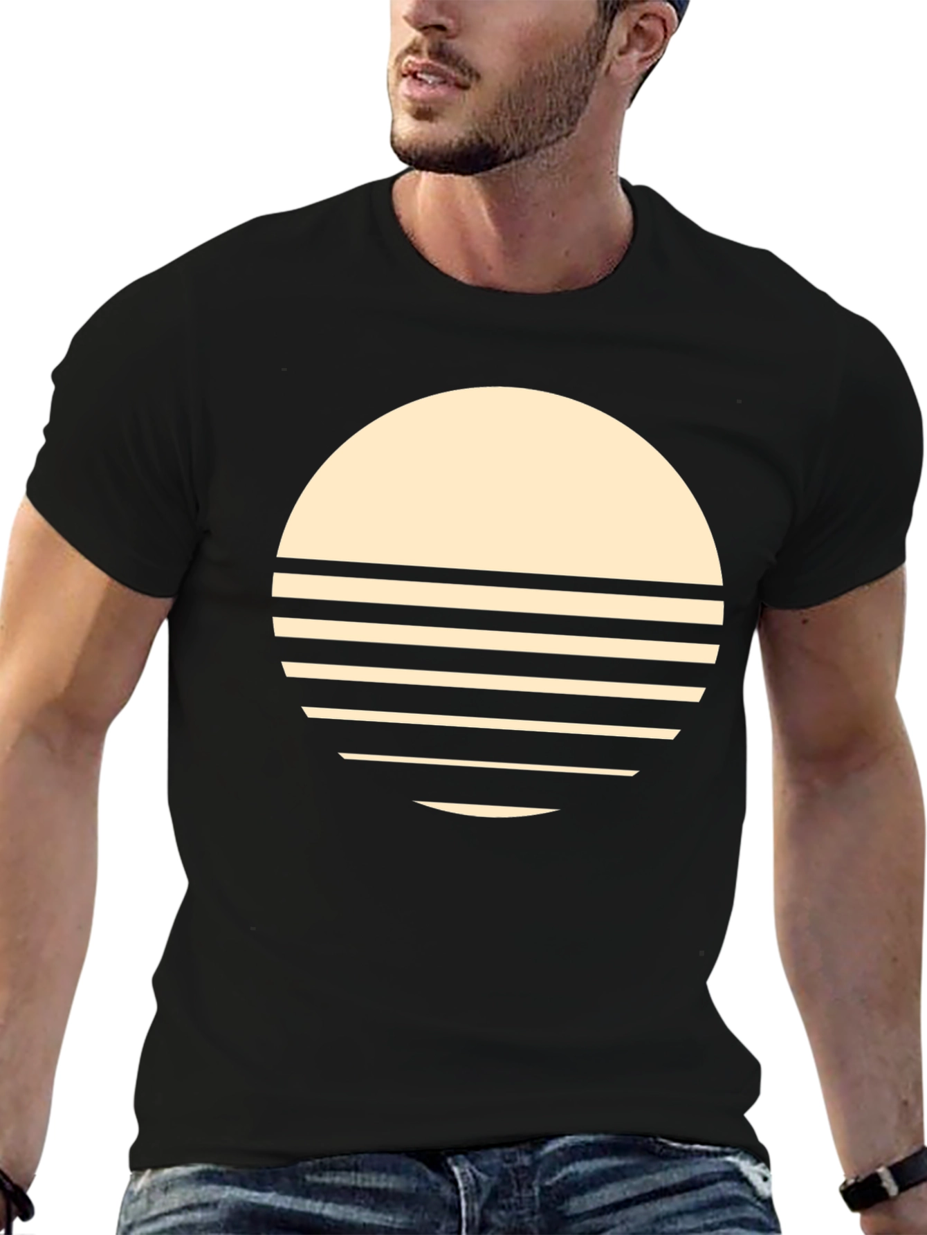 Retro Sunset Graphic Tee - Stylish Black T-Shirt
