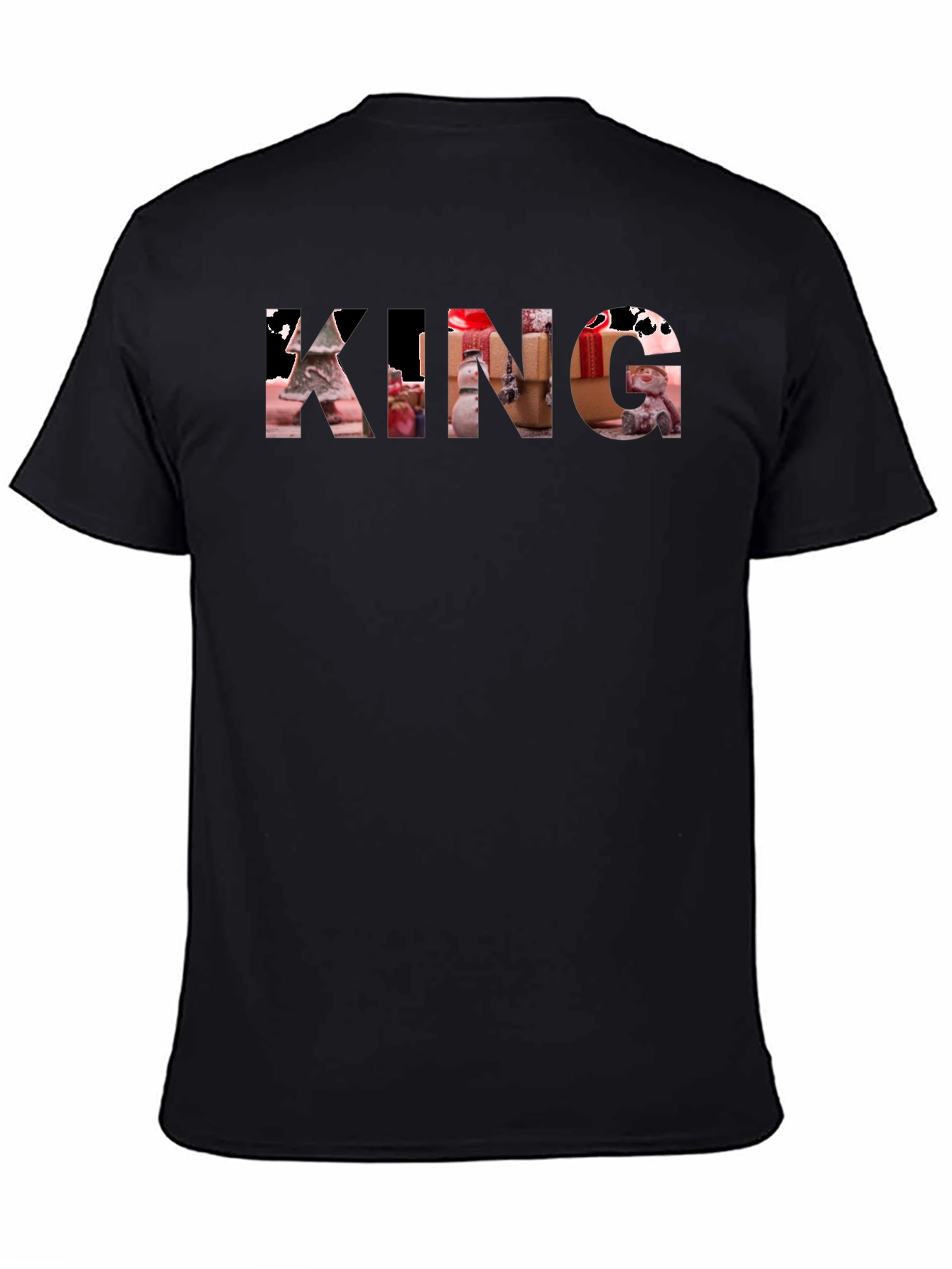 King Christmas Pattern Print Black T-Shirt
