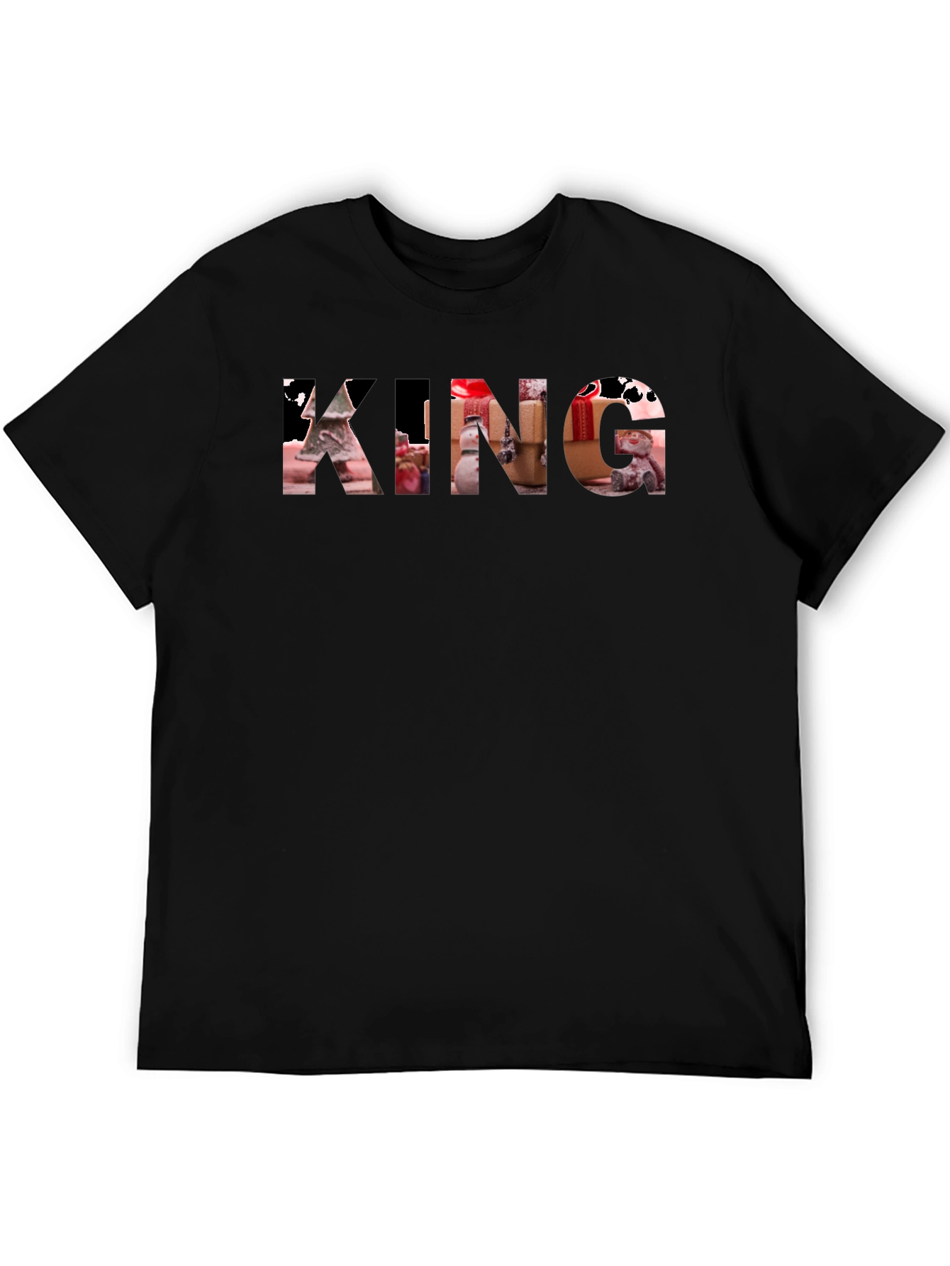 King Christmas Pattern Print Black T-Shirt