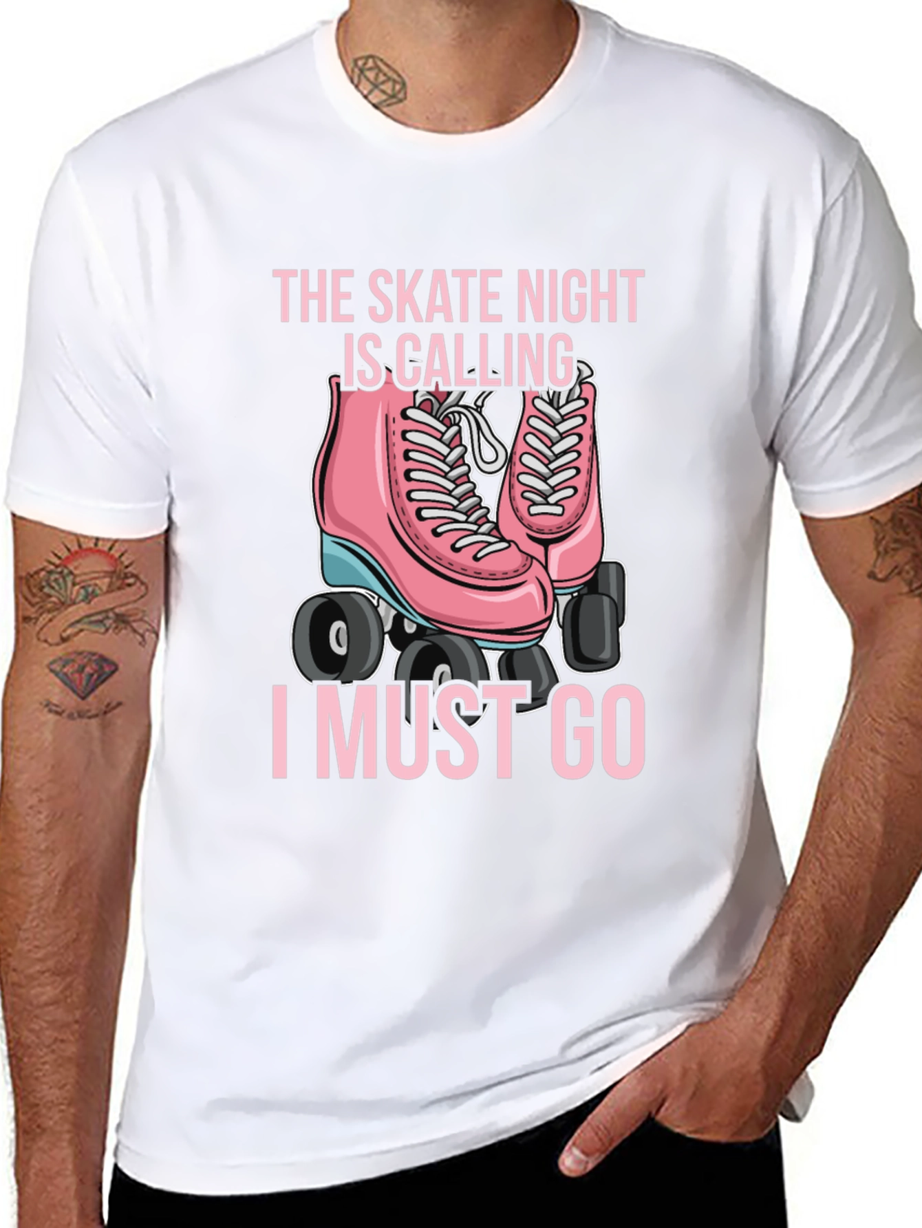 Skate Night Calling T-Shirt - Pink Roller Skate Graphic