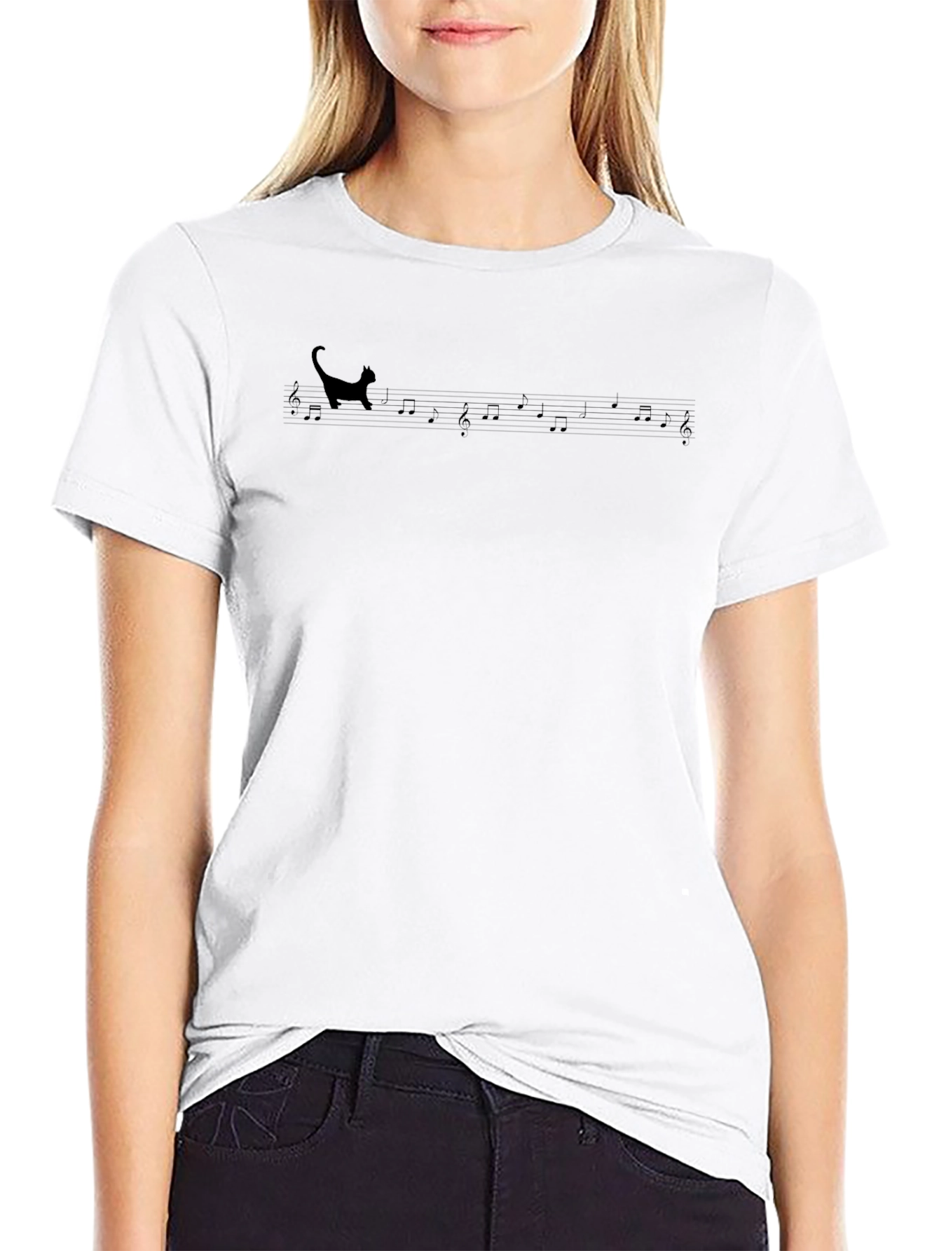 Cat Music Staff T-Shirt - Unisex Black Tee