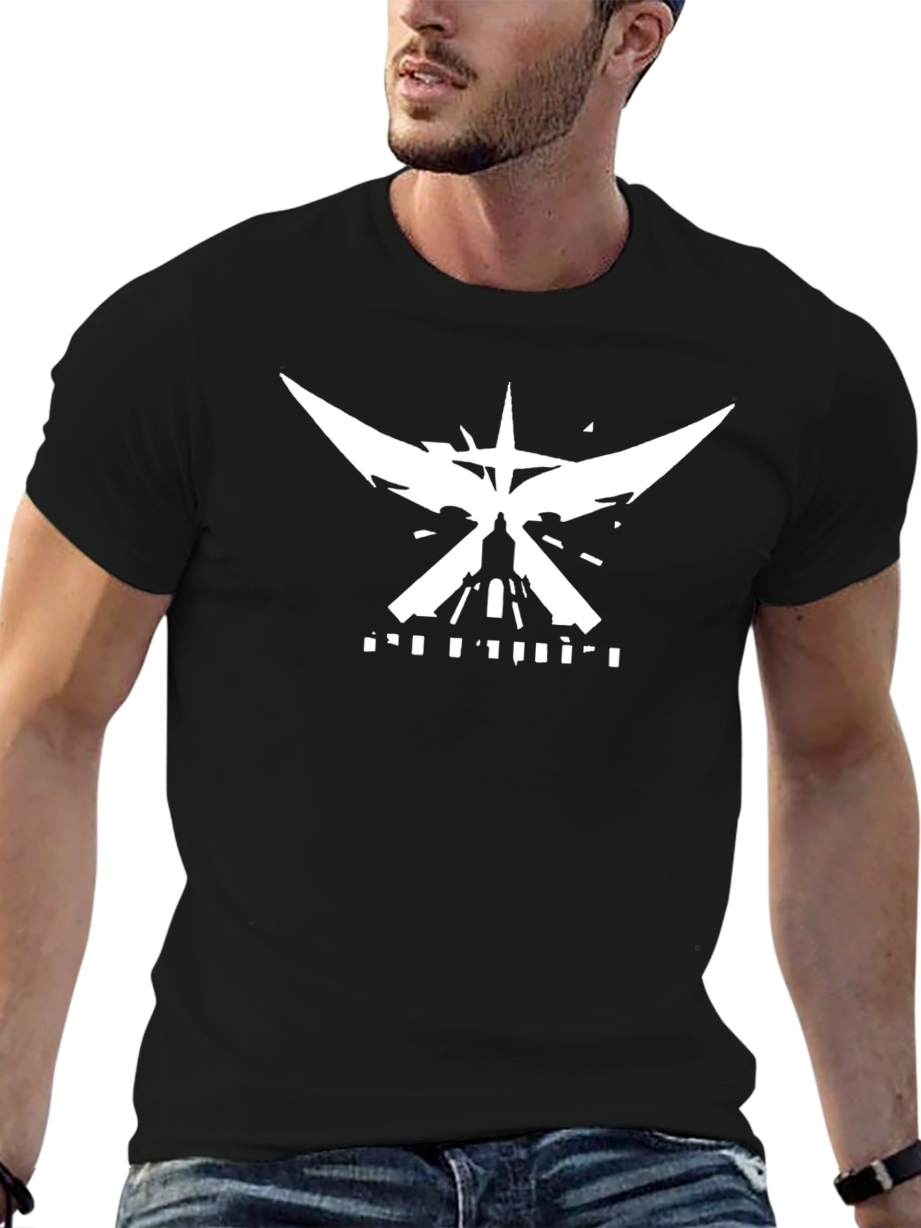Black T-Shirt with White Abstract Graphic