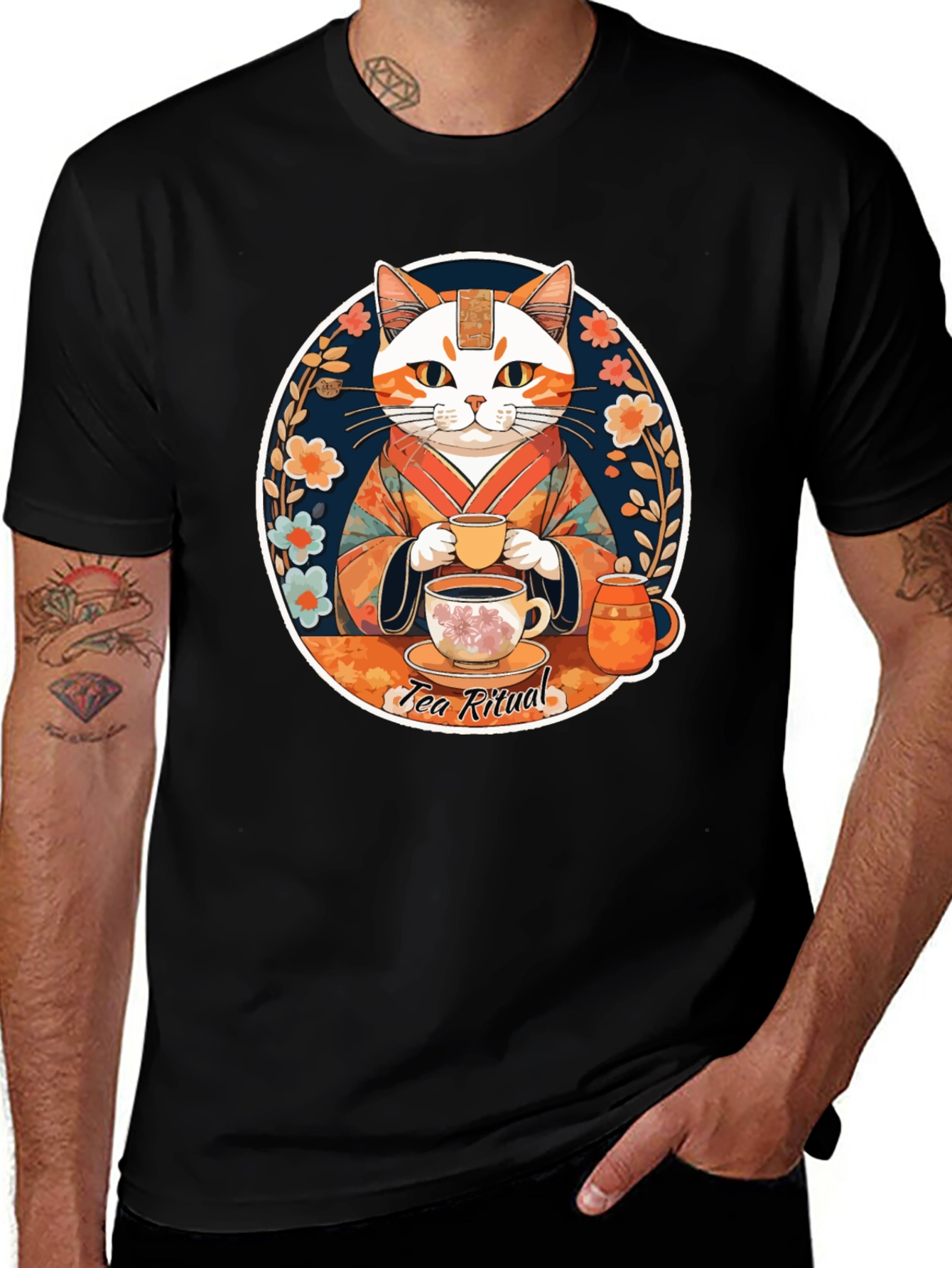 Tea Ritual Cat Graphic T-Shirt
