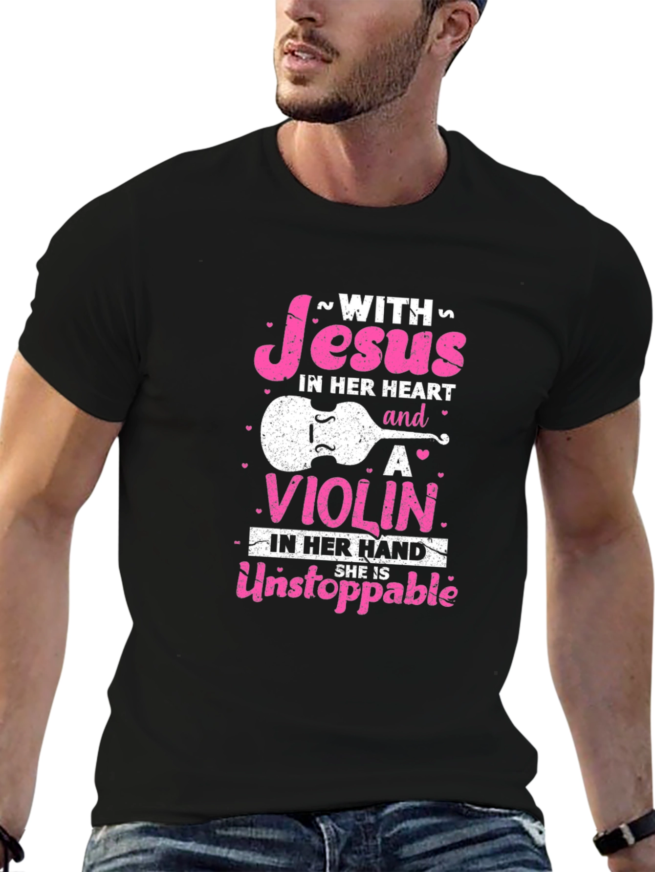 Jesus & Violin Graphic Tee - Christian Musician Shirt
