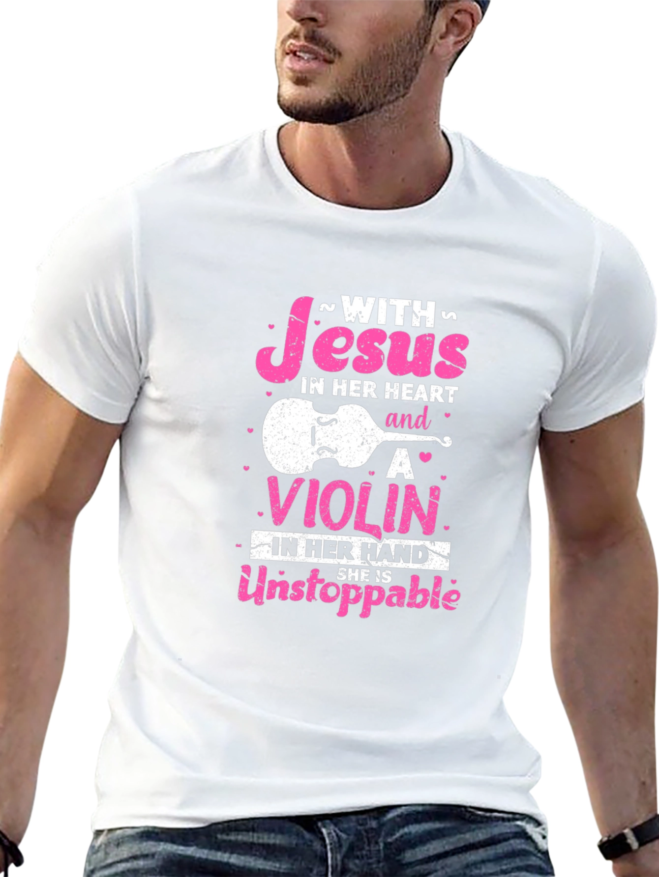 Jesus & Violin Graphic Tee - Christian Musician Shirt