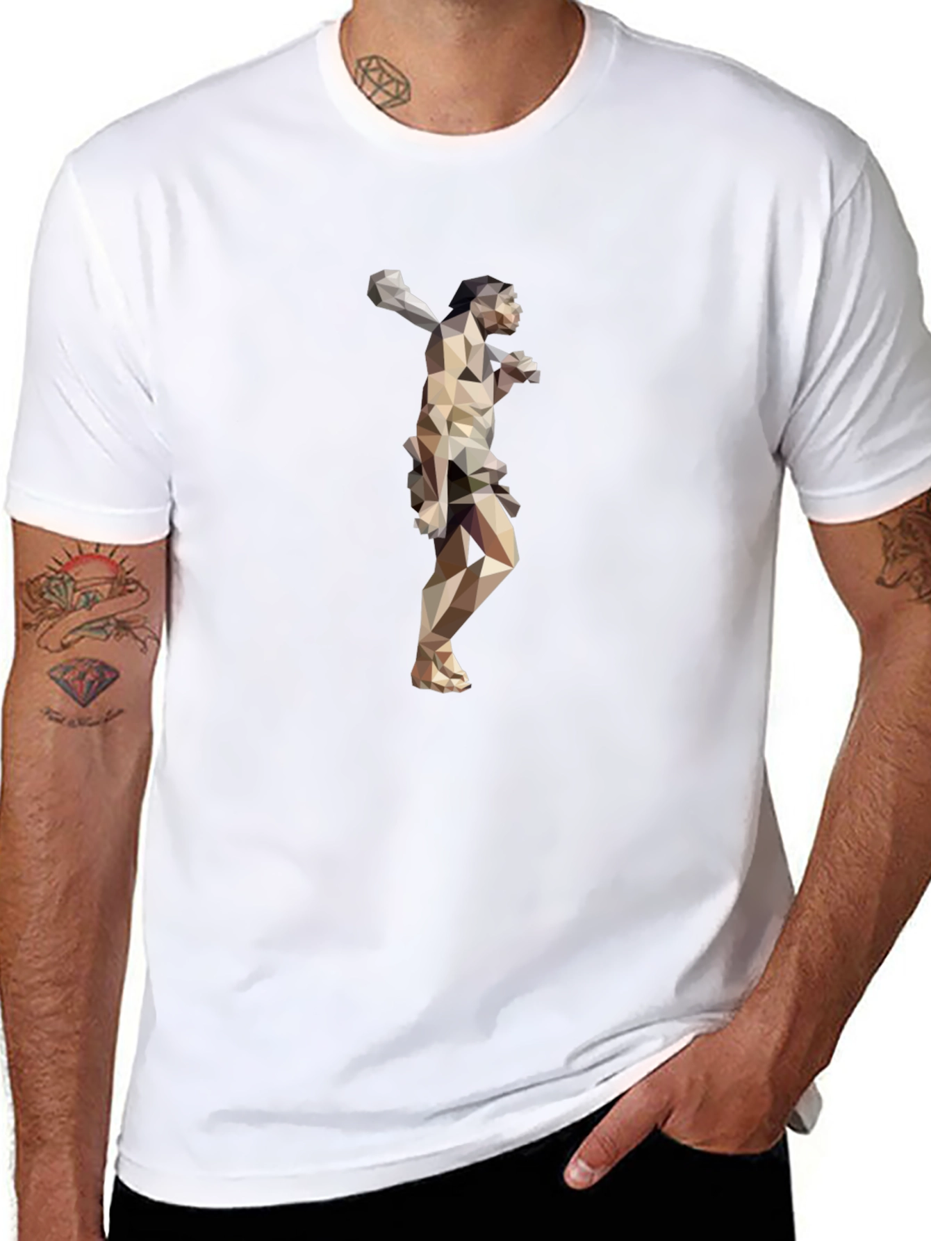 Abstract Low Poly Thrower Graphic Tee - Black