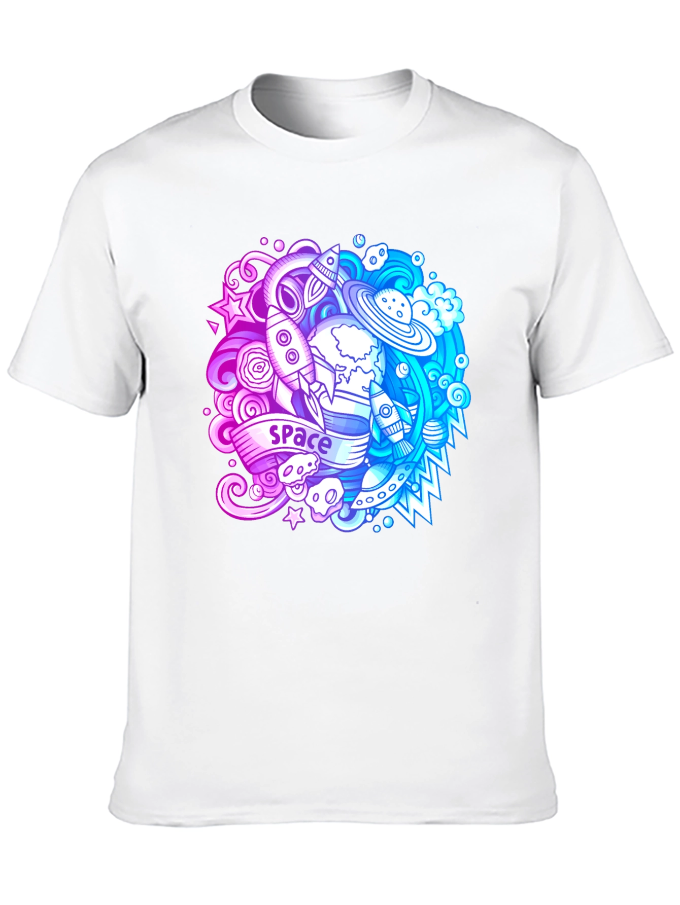 Space Theme Graphic T-Shirt - Bold Black Cotton Tee