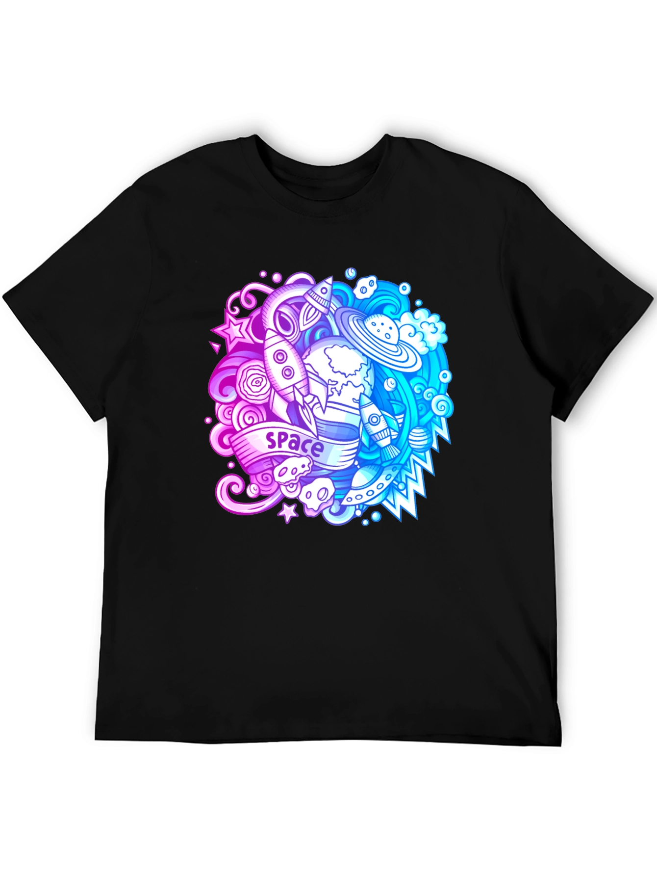Space Theme Graphic T-Shirt - Bold Black Cotton Tee