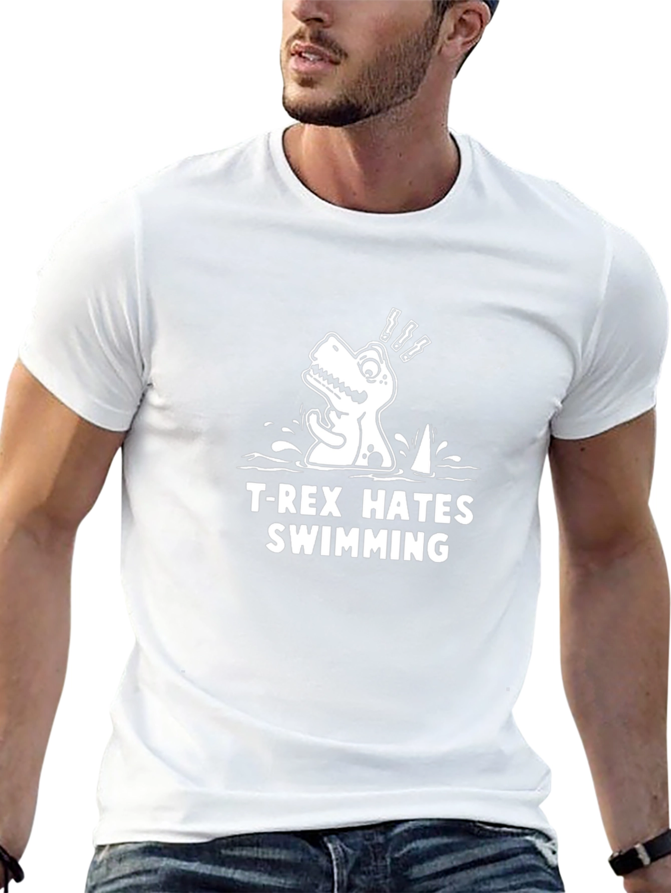 T-Rex Hates Swimming Graphic Tee - Funny Dinosaur Shirt
