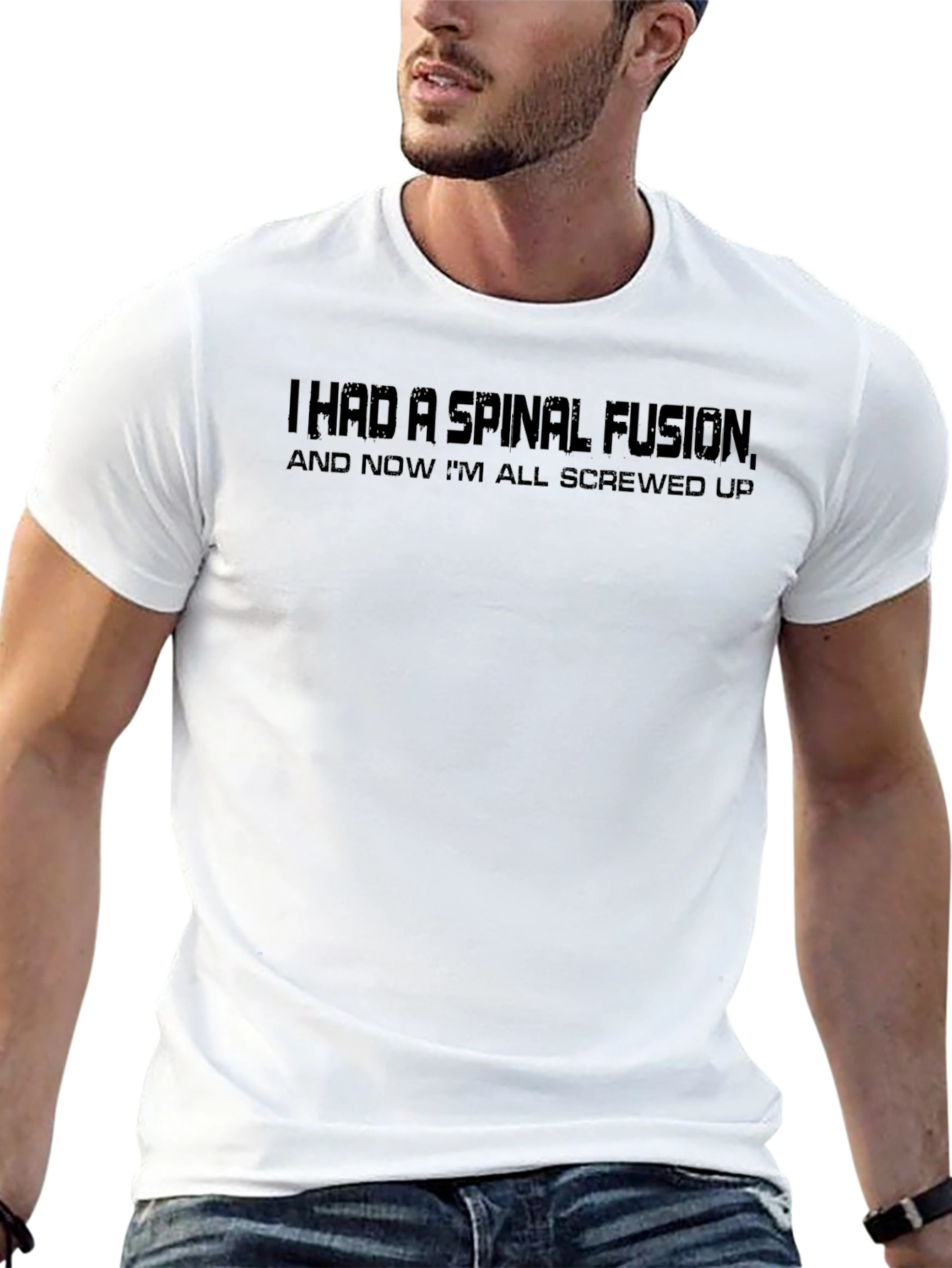 Spinal Fusion Black T-Shirt: Screwed Up Humor