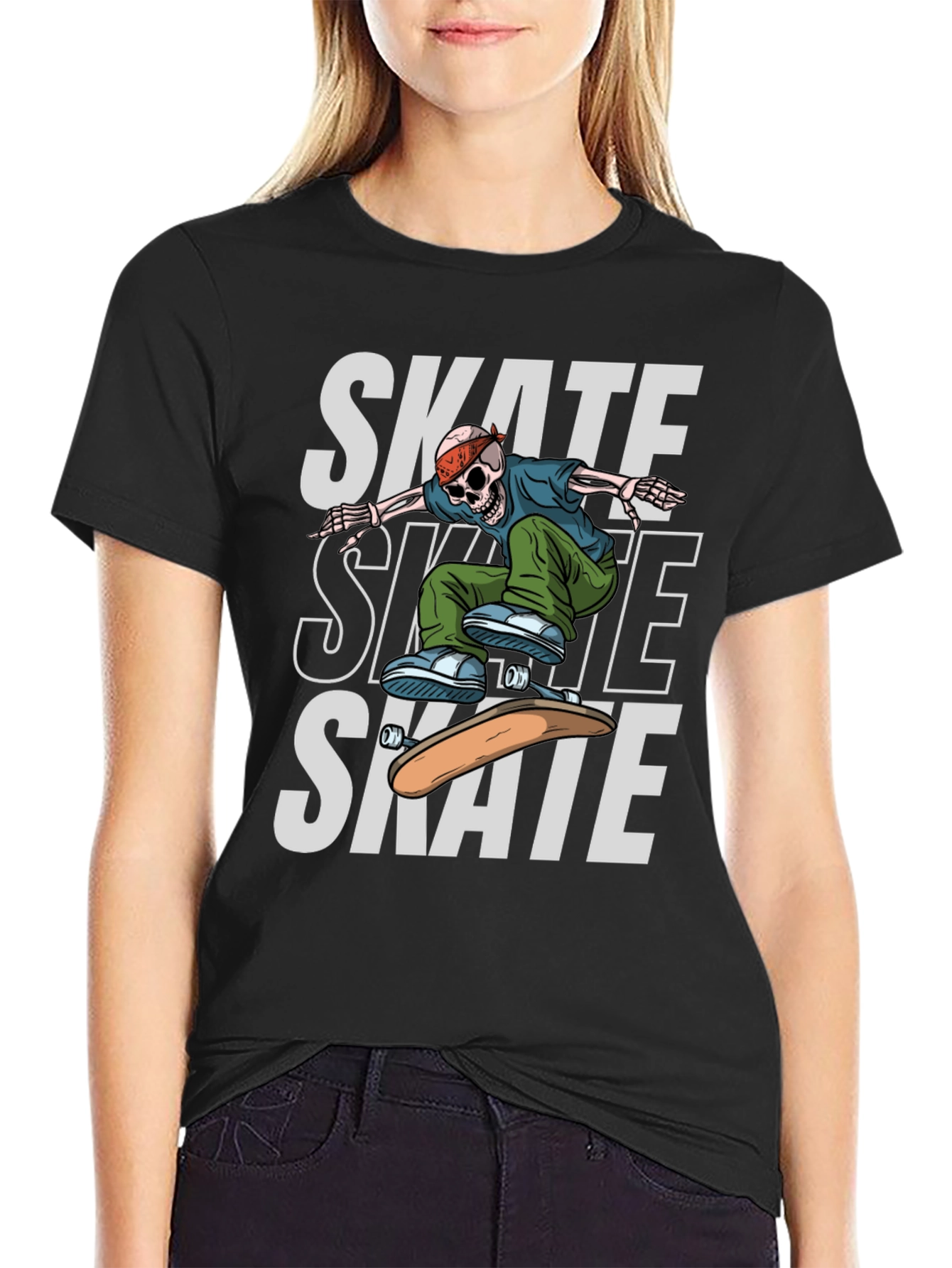 Skateboarding Skeleton Graphic T-Shirt
