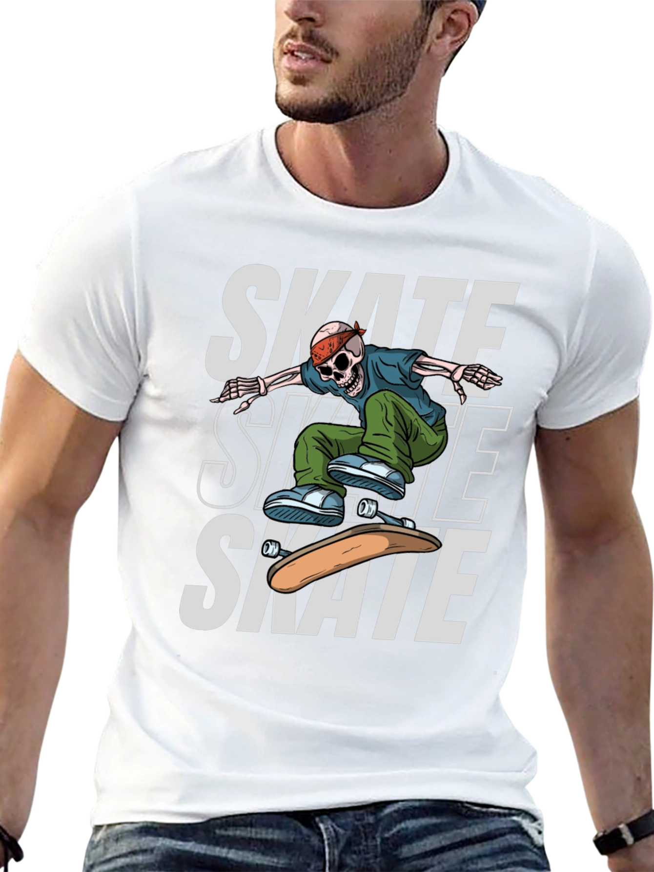 Skateboarding Skeleton Graphic T-Shirt