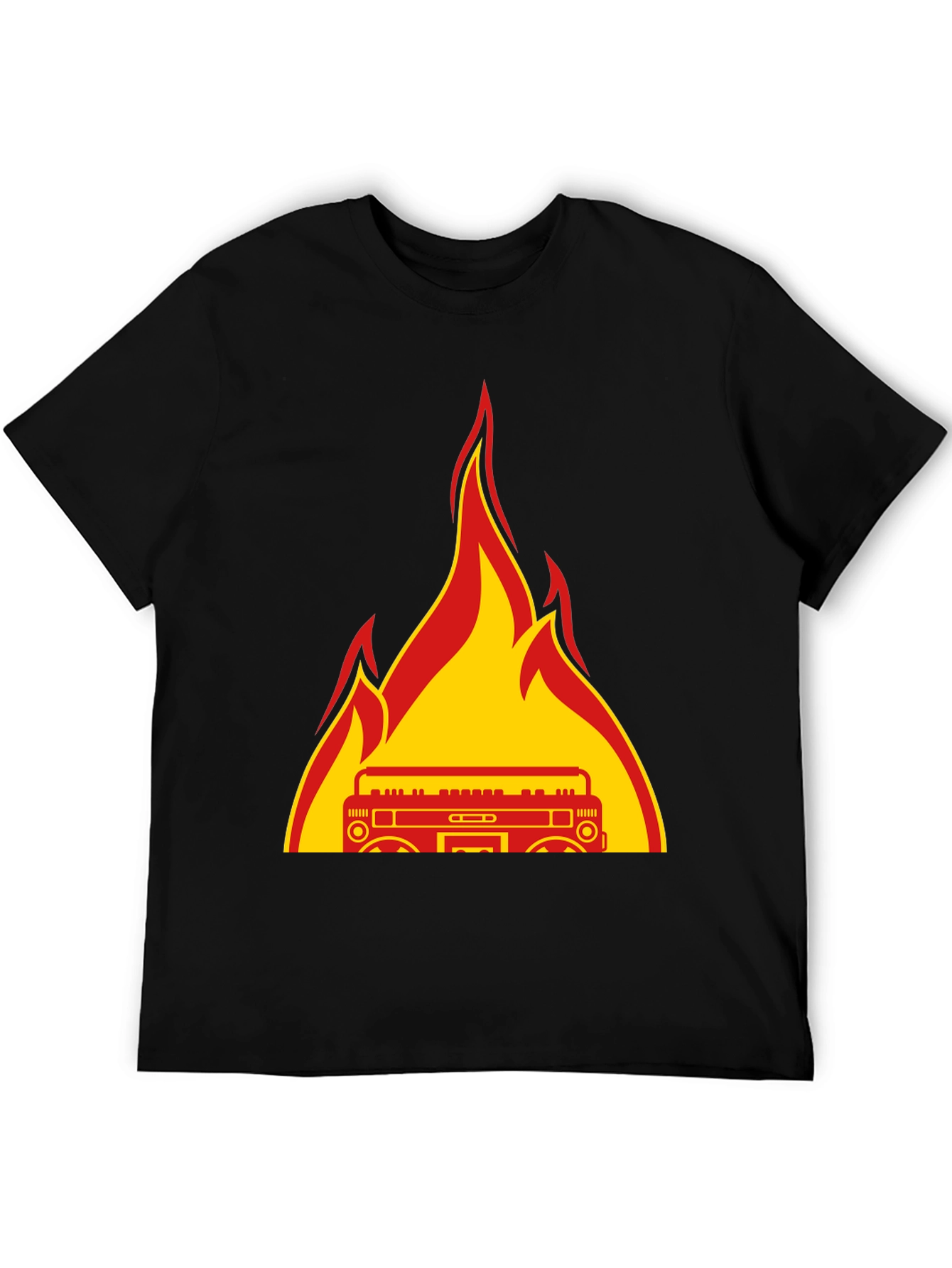 Flaming Boombox Graphic Tee - Retro Style