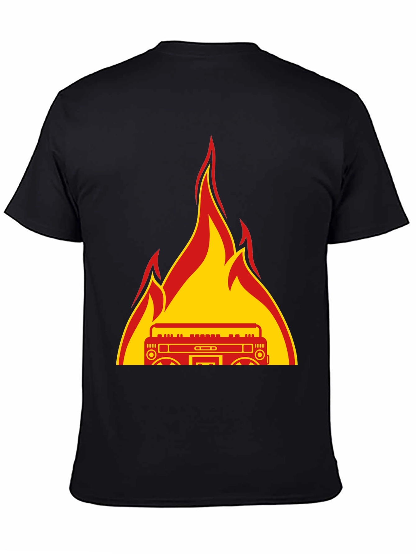 Flaming Boombox Graphic Tee - Retro Style