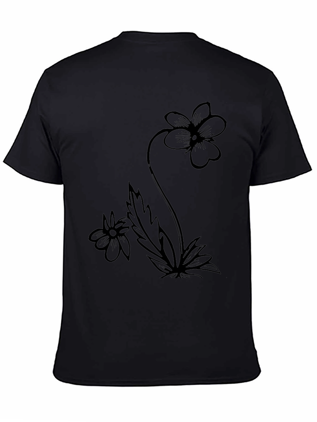 Floral Black T-Shirt Modern Flower Design