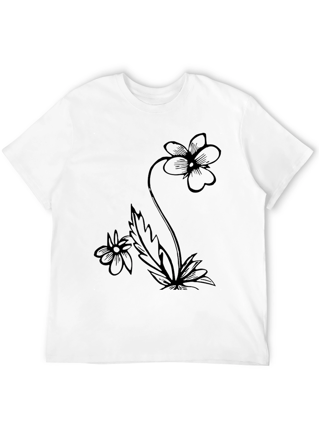 Floral Black T-Shirt Modern Flower Design