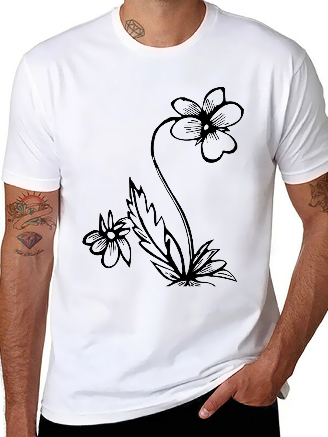 Floral Black T-Shirt Modern Flower Design