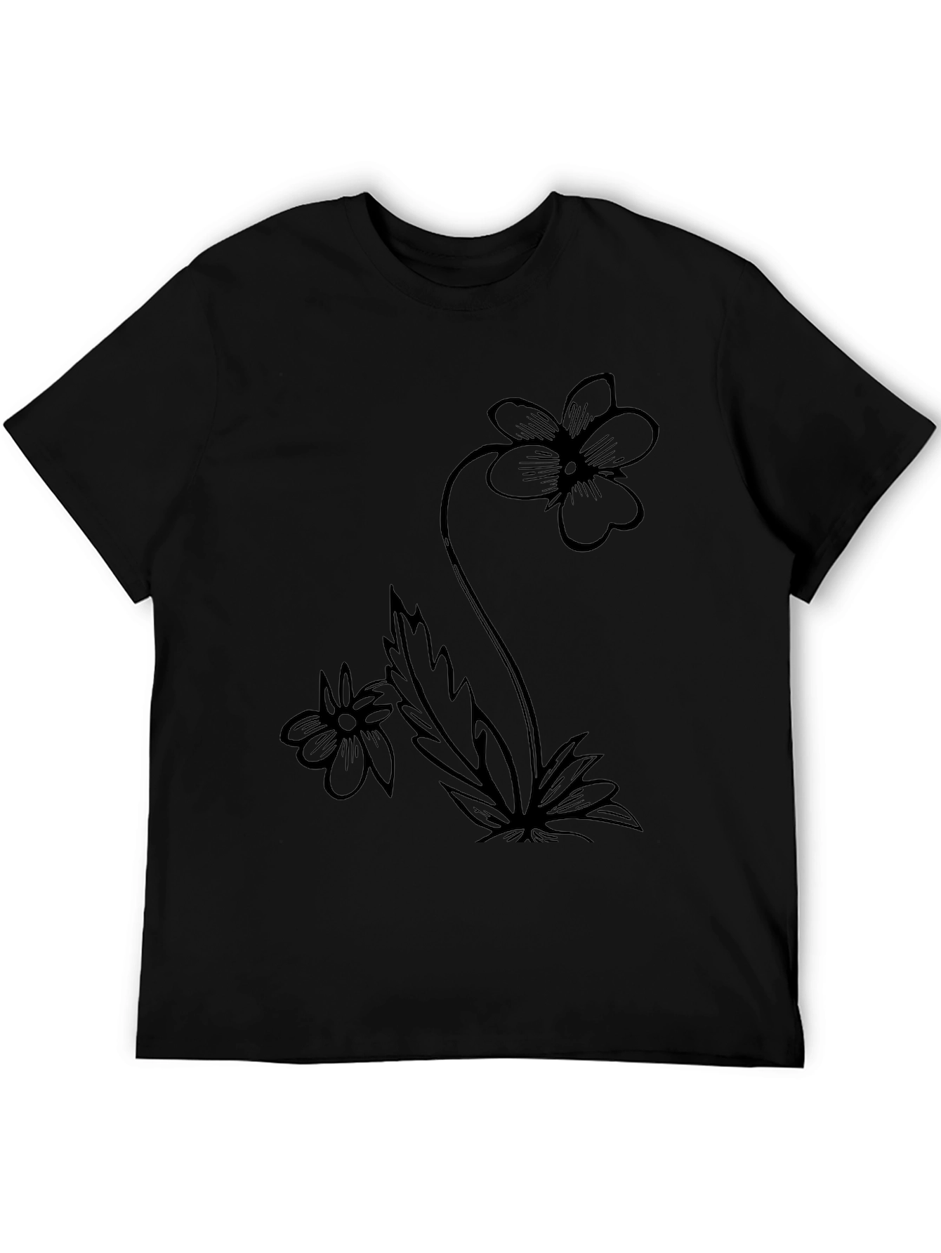 Floral Black T-Shirt Modern Flower Design