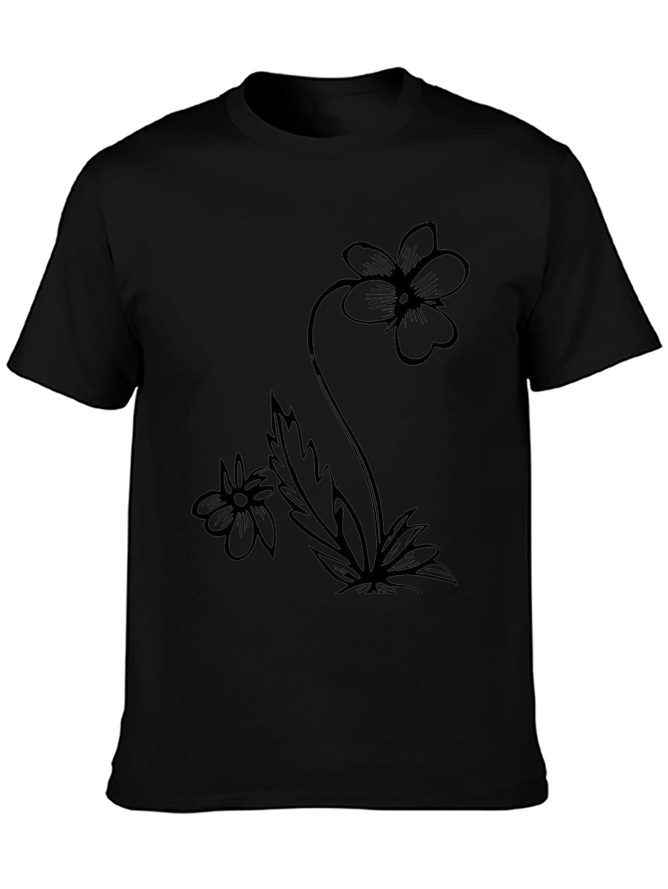 Floral Black T-Shirt Modern Flower Design