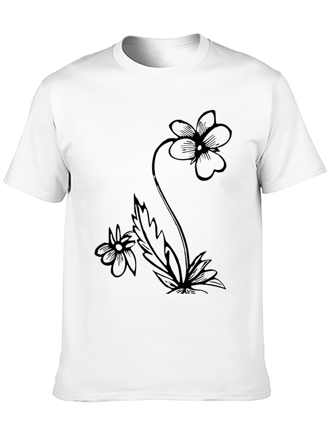 Floral Black T-Shirt Modern Flower Design