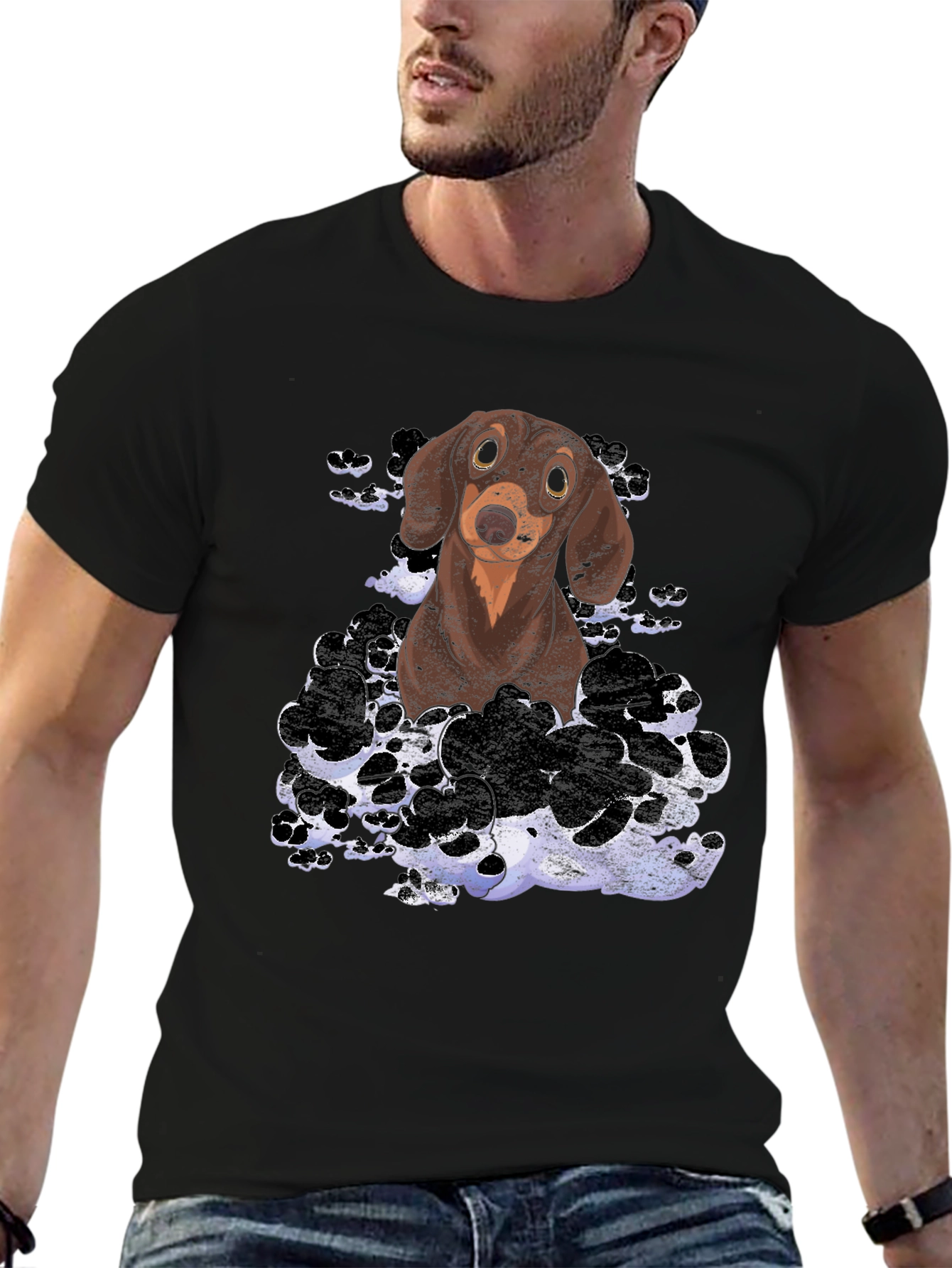 Dachshund Dog Graphic Print T-Shirt - Mens Black Tee