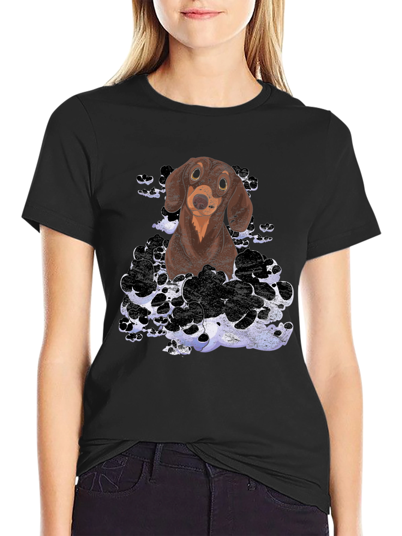 Dachshund Dog Graphic Print T-Shirt - Mens Black Tee