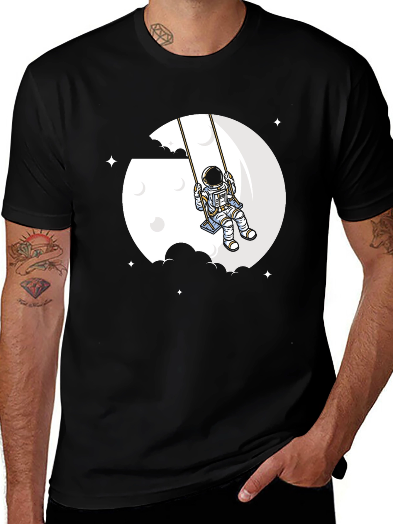 Astronaut Moon Swing Graphic T-Shirt - Unique Space Design