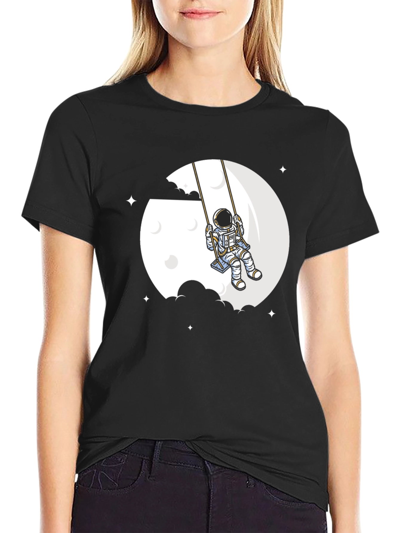 Astronaut Moon Swing Graphic T-Shirt - Unique Space Design