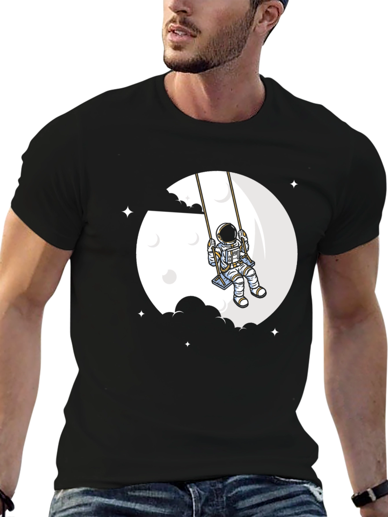 Astronaut Moon Swing Graphic T-Shirt - Unique Space Design