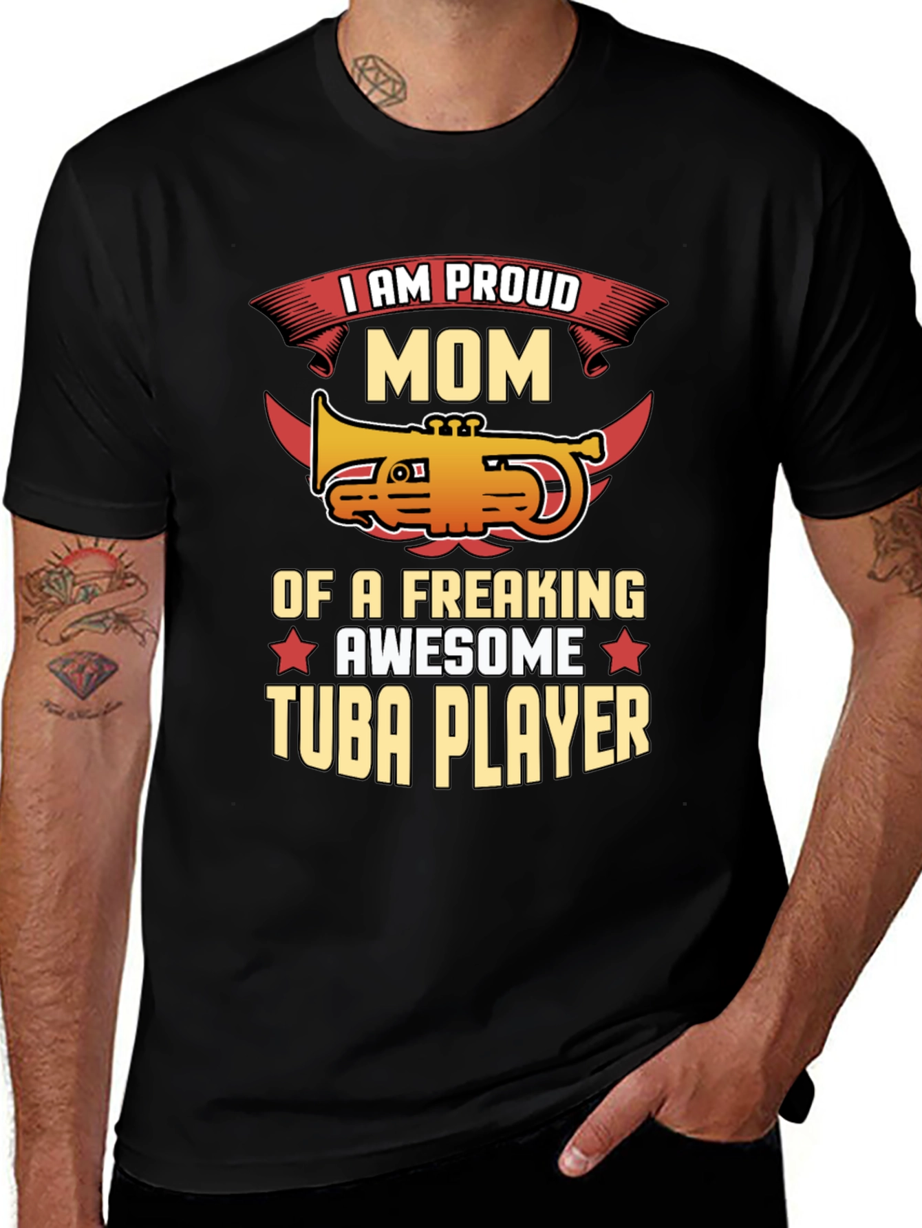Proud Mom Tuba Player Graphic Tee - Black
