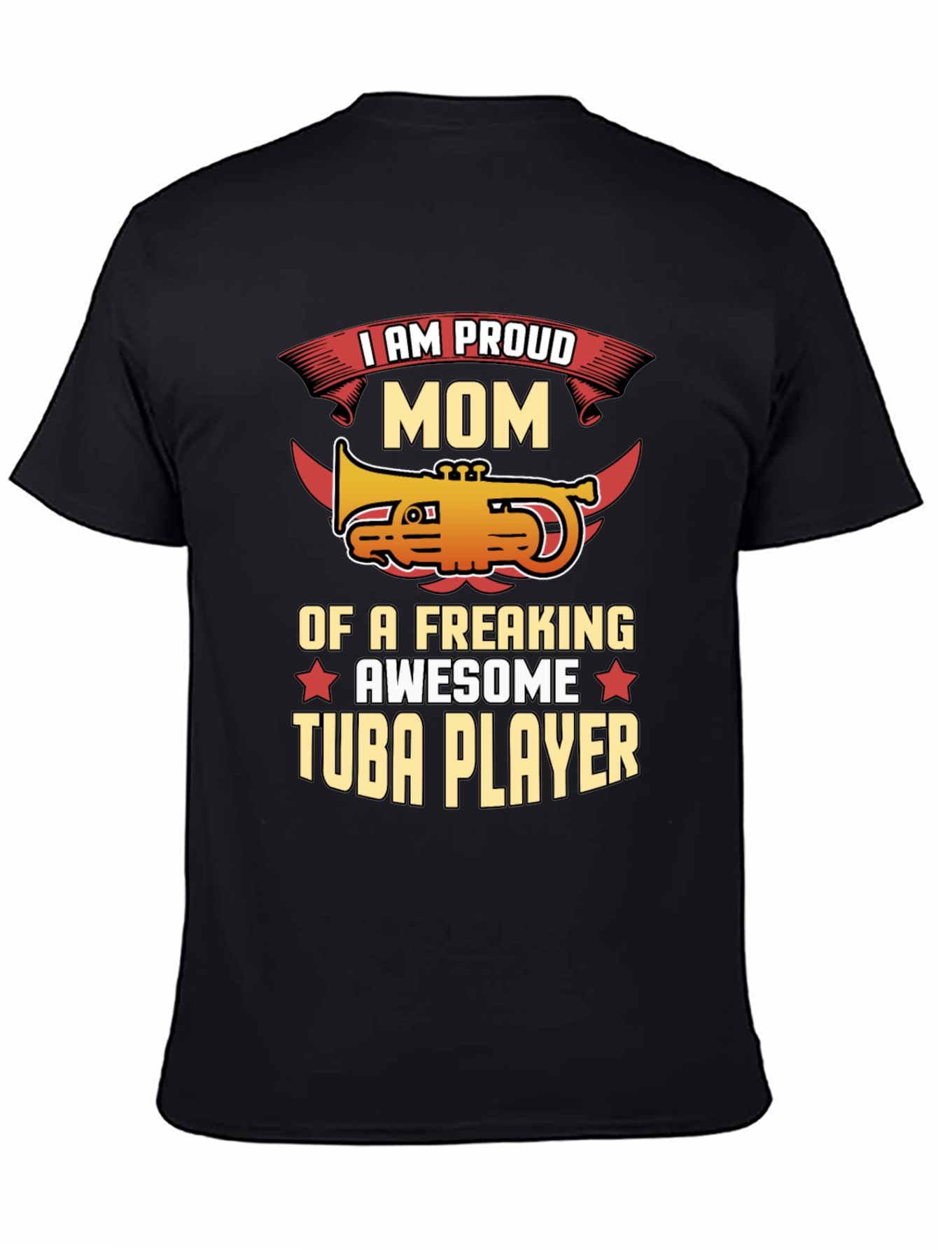 Proud Mom Tuba Player Graphic Tee - Black
