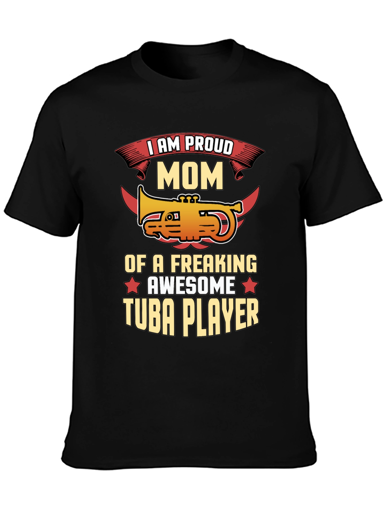 Proud Mom Tuba Player Graphic Tee - Black