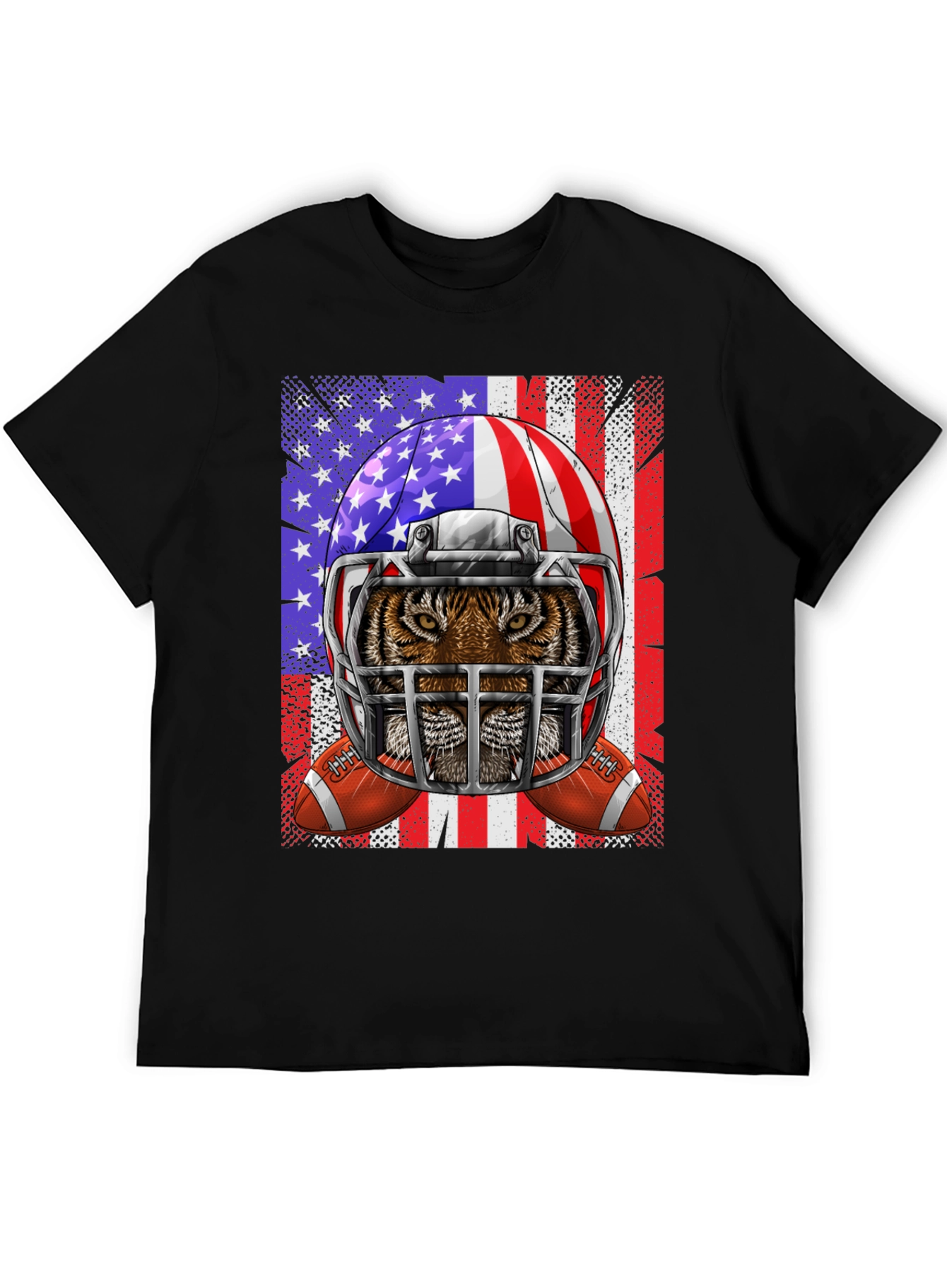 Tiger Football Helmet USA Flag Graphic Tee