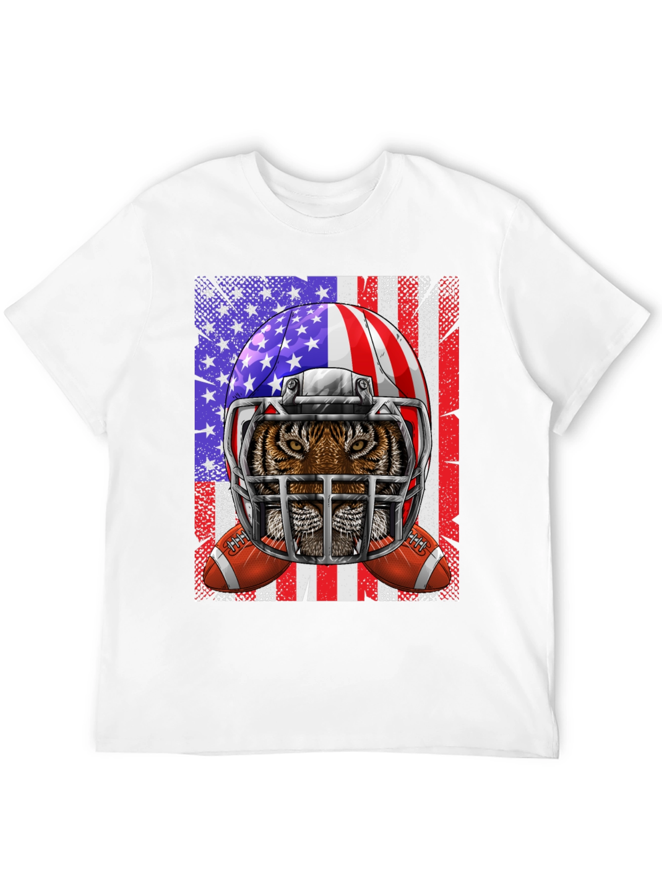 Tiger Football Helmet USA Flag Graphic Tee