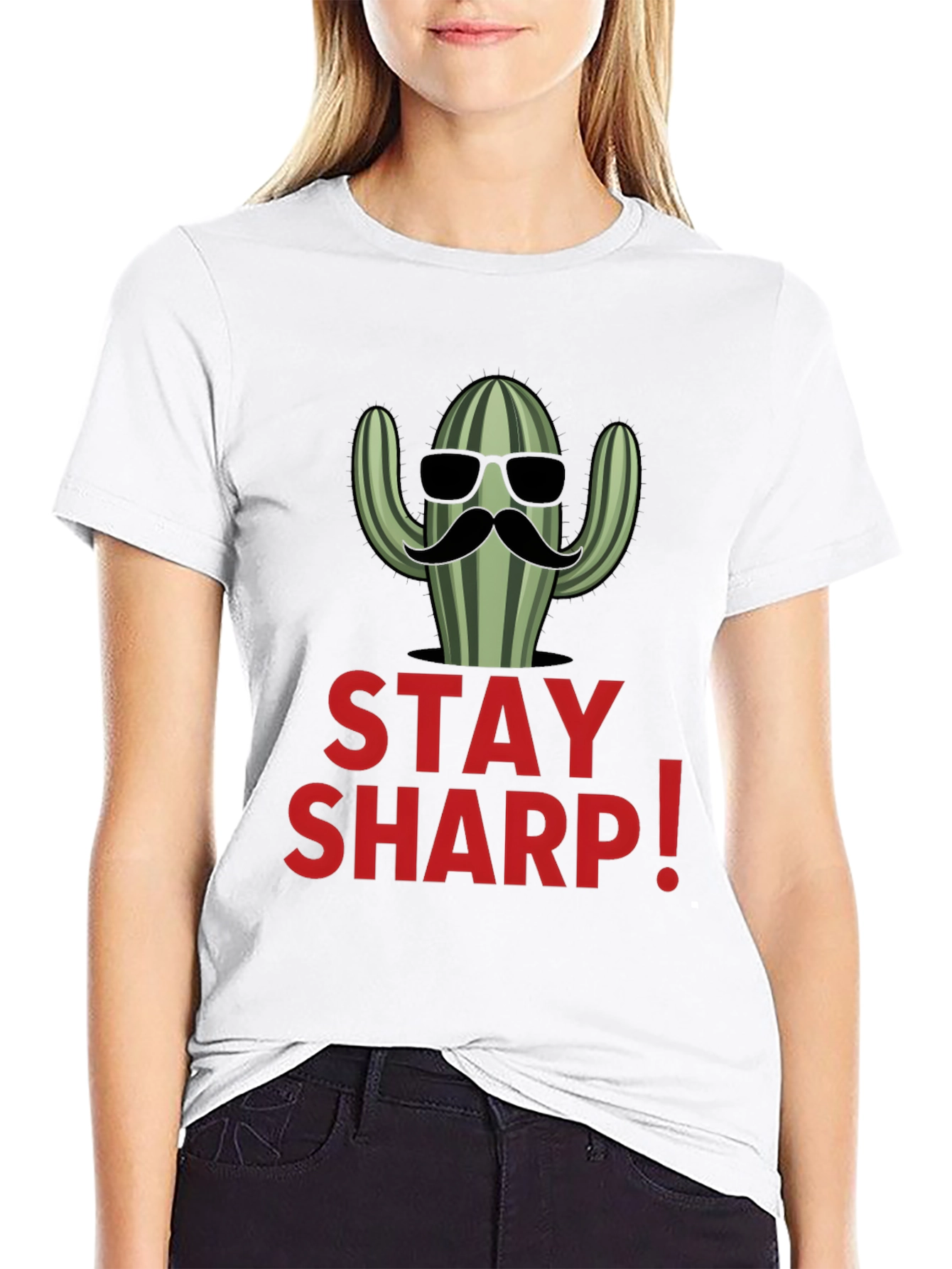 Stay Sharp Cactus Graphic Black T-Shirt