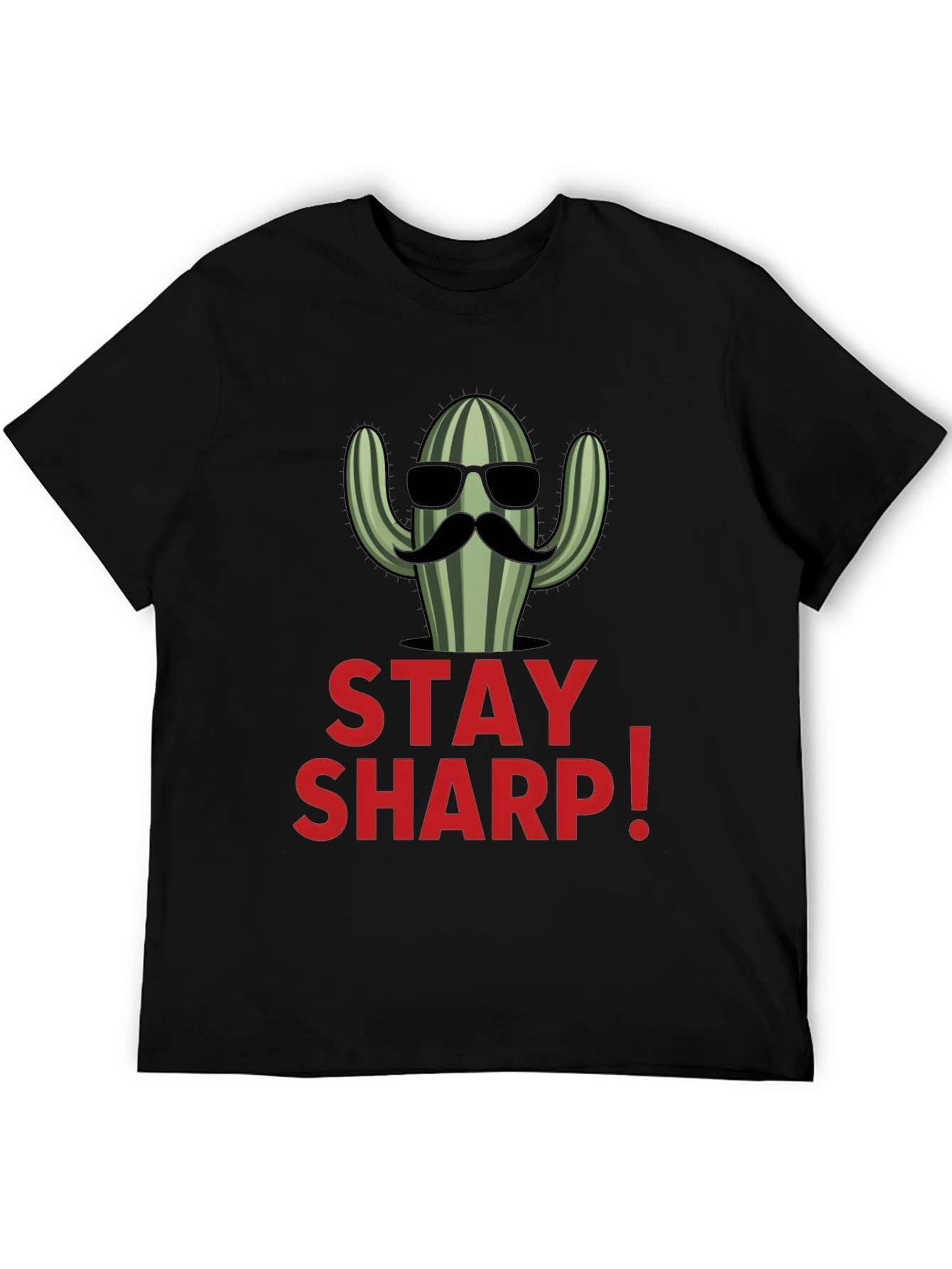 Stay Sharp Cactus Graphic Black T-Shirt