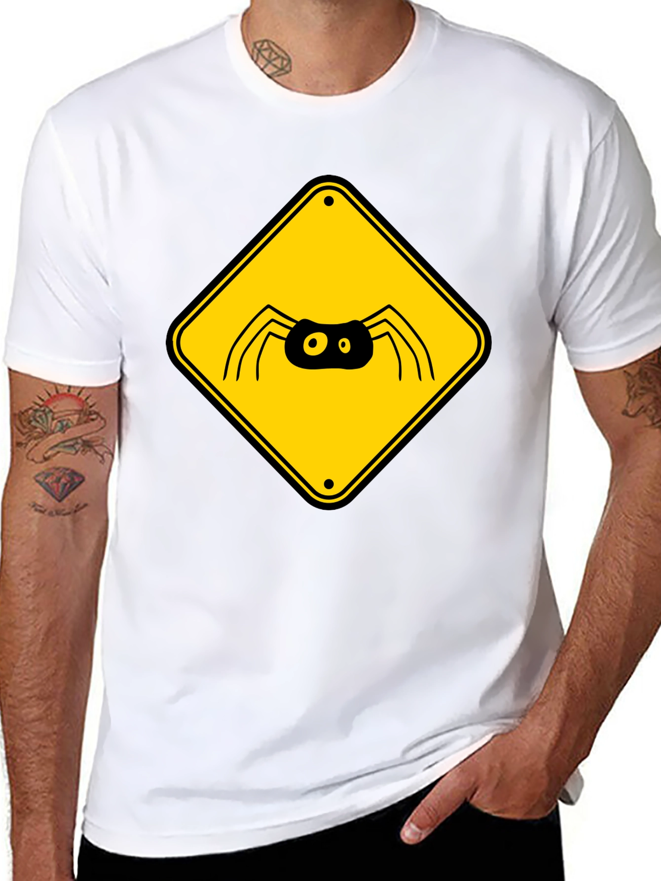 Spider Warning Sign Graphic T-Shirt
