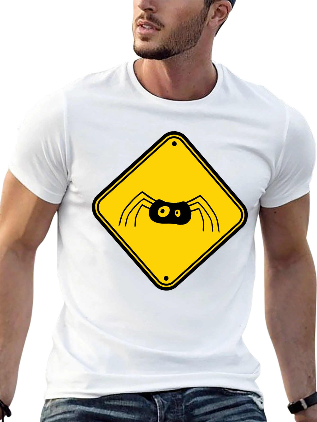 Spider Warning Sign Graphic T-Shirt