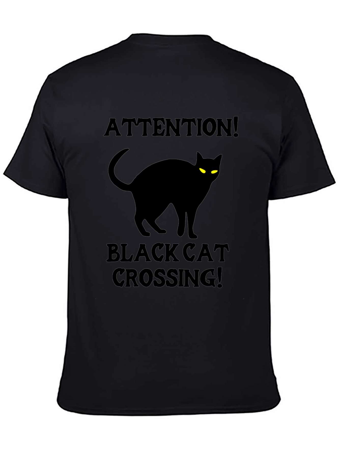 Black Cat Crossing T-Shirt - Attention Halloween Tee