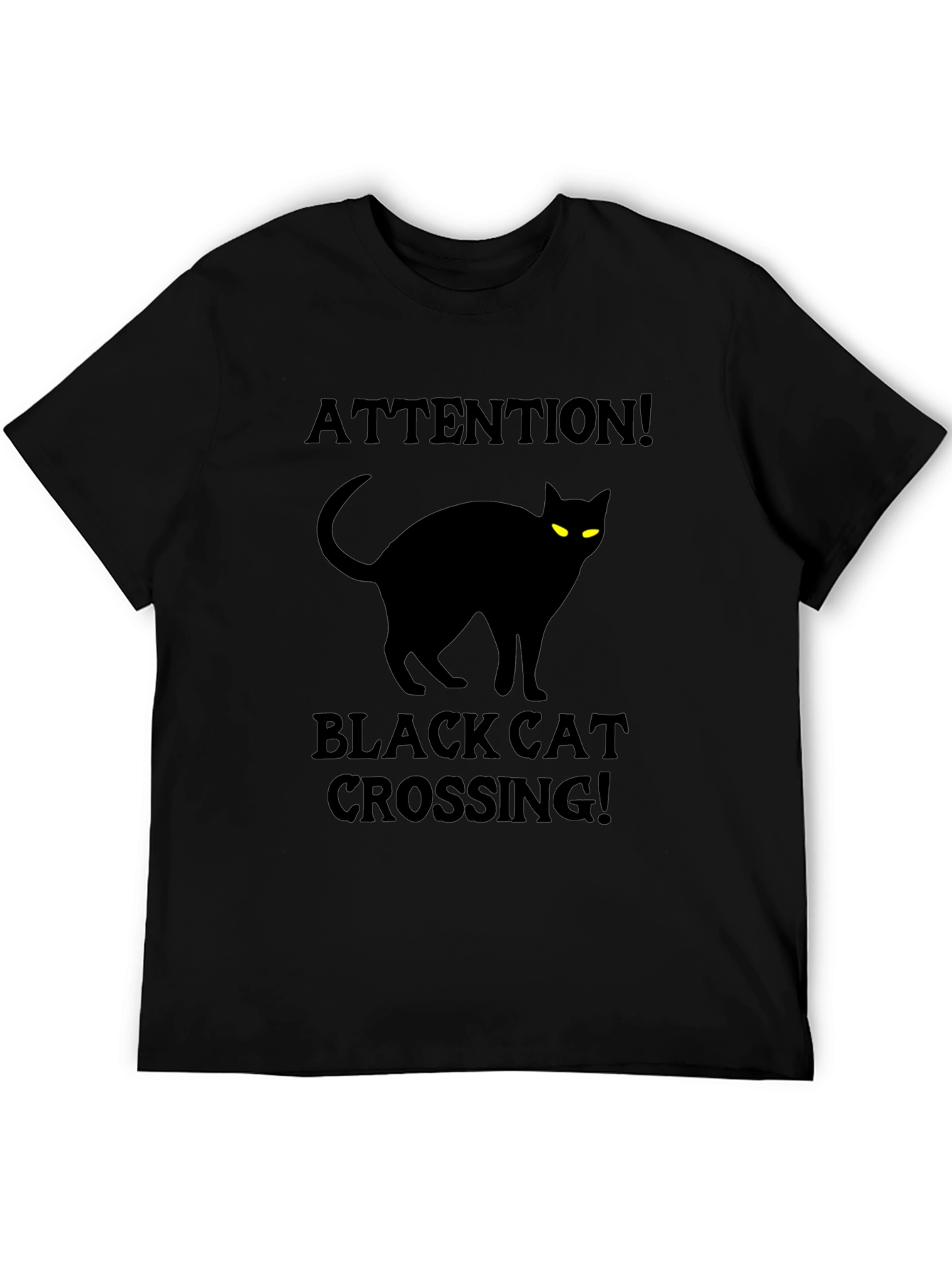Black Cat Crossing T-Shirt - Attention Halloween Tee