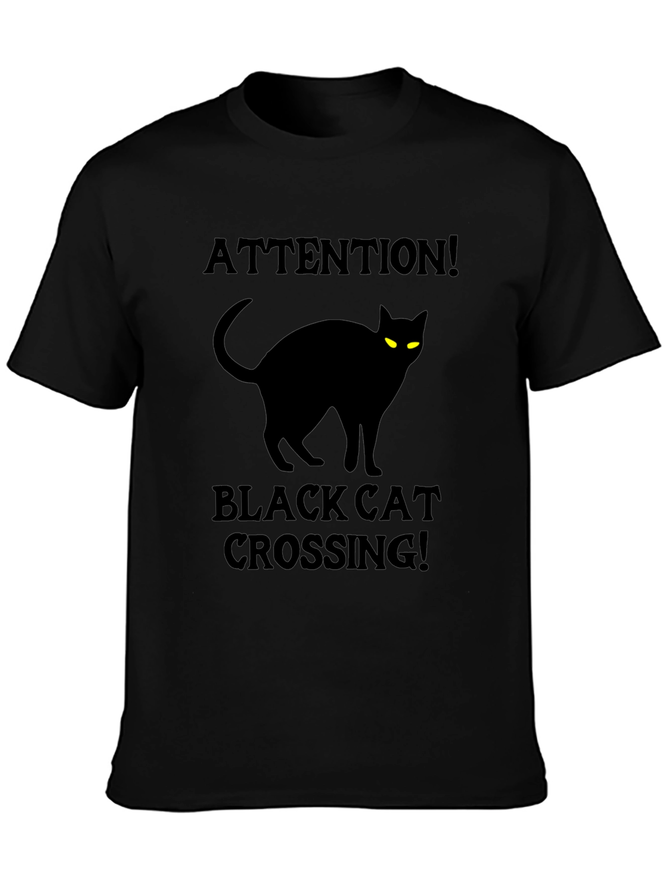 Black Cat Crossing T-Shirt - Attention Halloween Tee