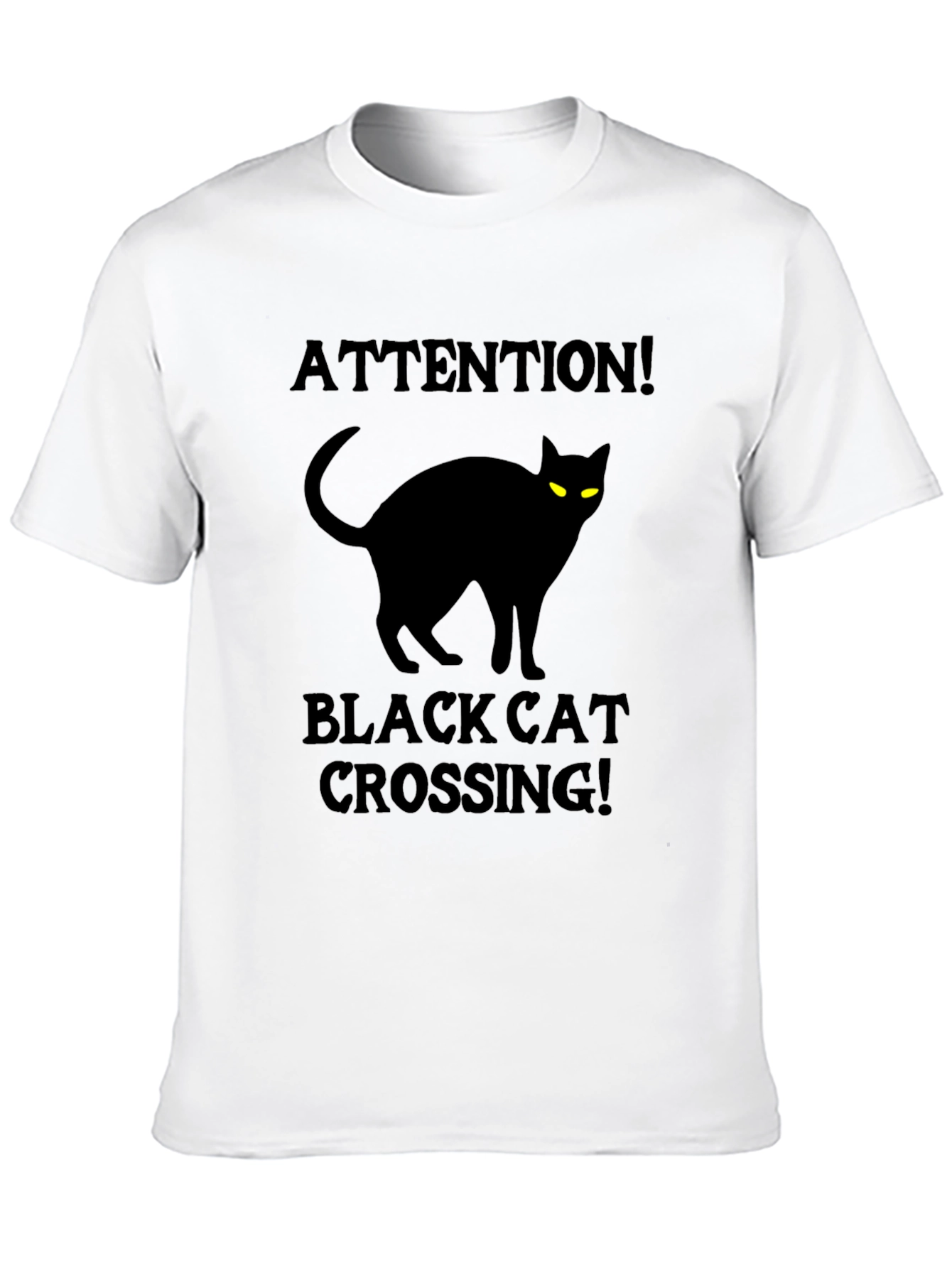 Black Cat Crossing T-Shirt - Attention Halloween Tee