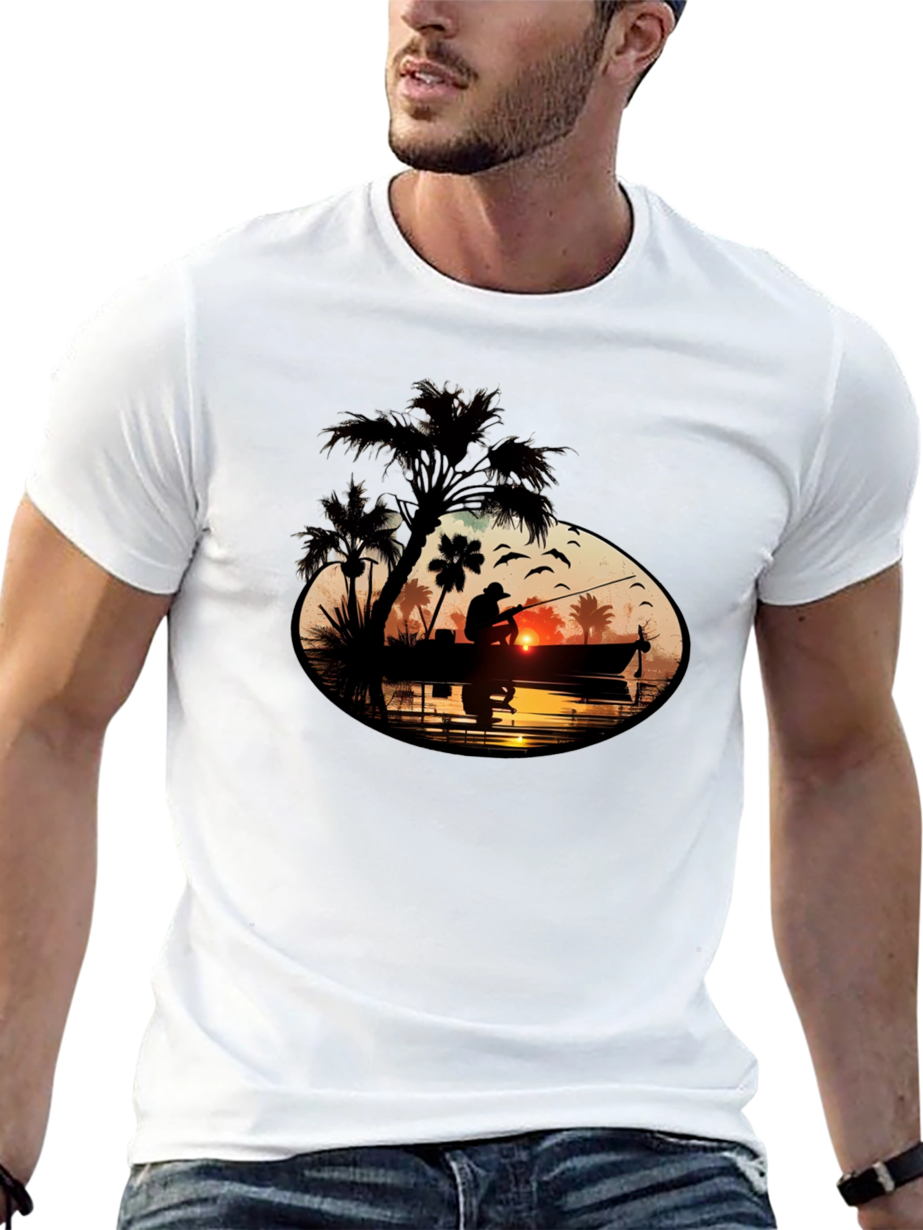 Sunset Fisherman Graphic Tee