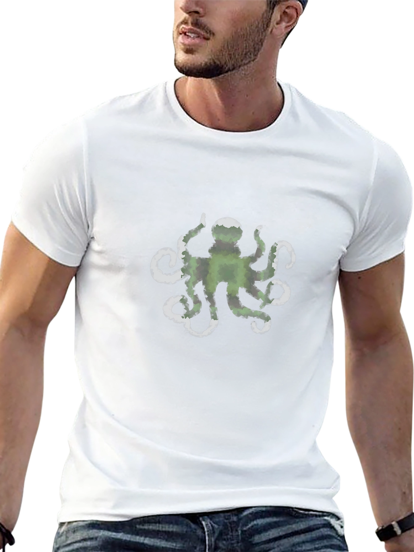 Green Octopus Graphic Black Tee
