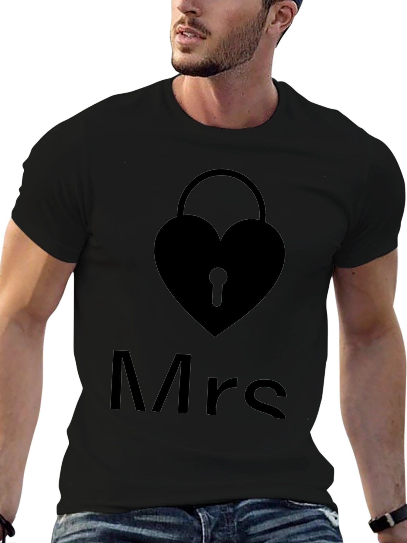 Mrs. Heart Lock Black T-Shirt - Stylish Couples Apparel