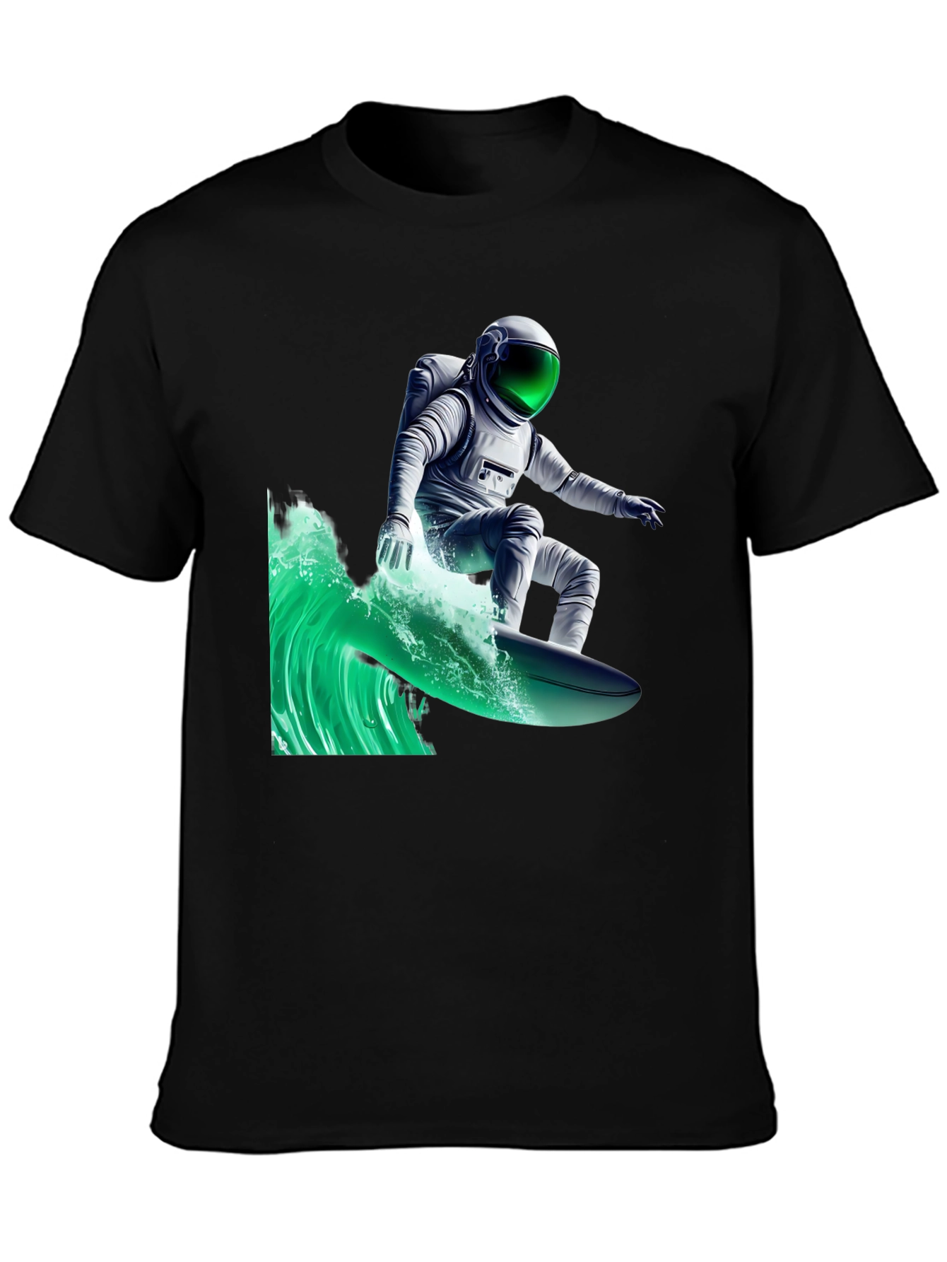 Surfing Astronaut Graphic Tee - Black Cotton Comfort