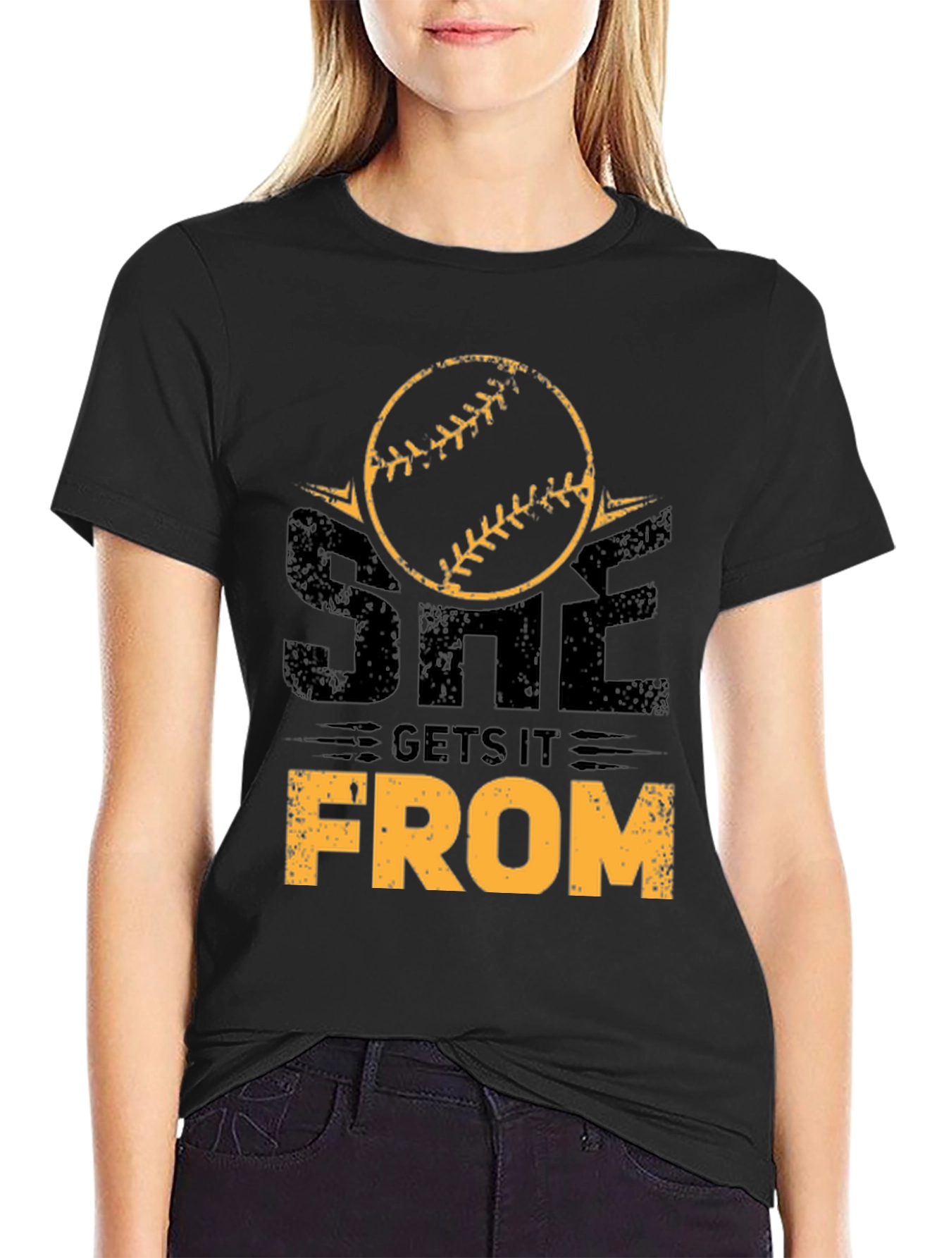 She Gets It From T-Shirt Baseball Mom