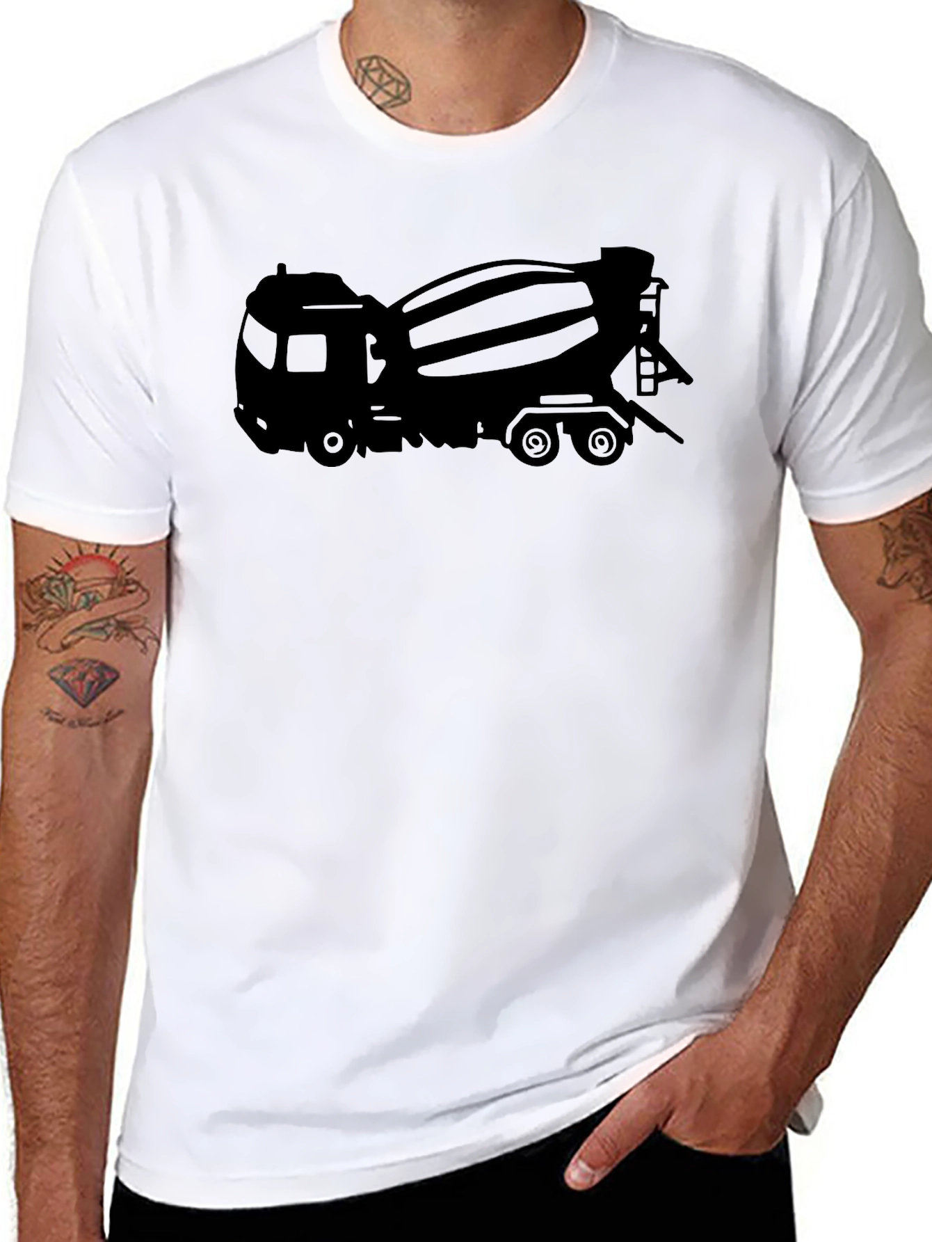 Cement Truck Graphic Tee - Black Cotton Blend T-Shirt