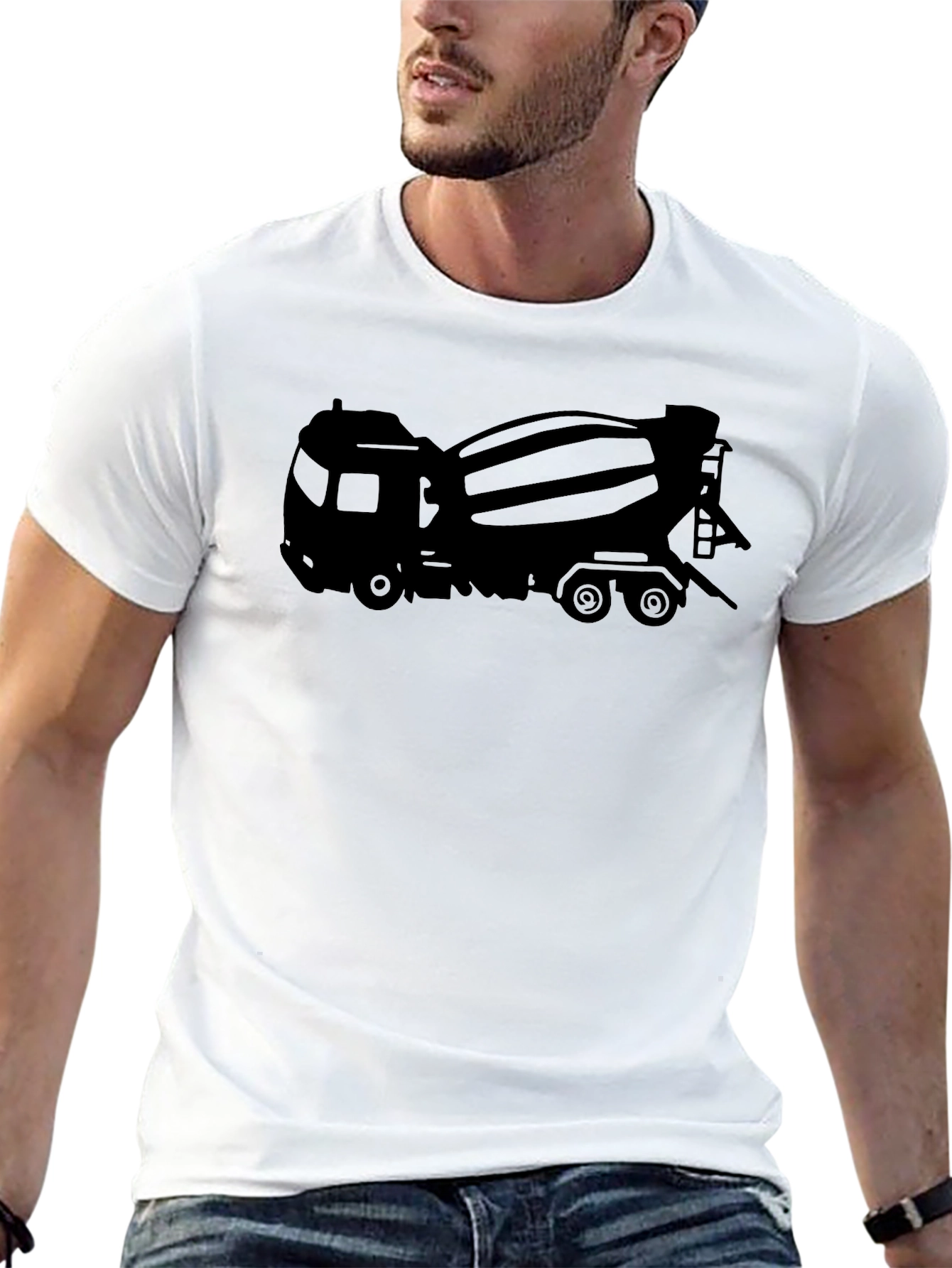 Cement Truck Graphic Tee - Black Cotton Blend T-Shirt